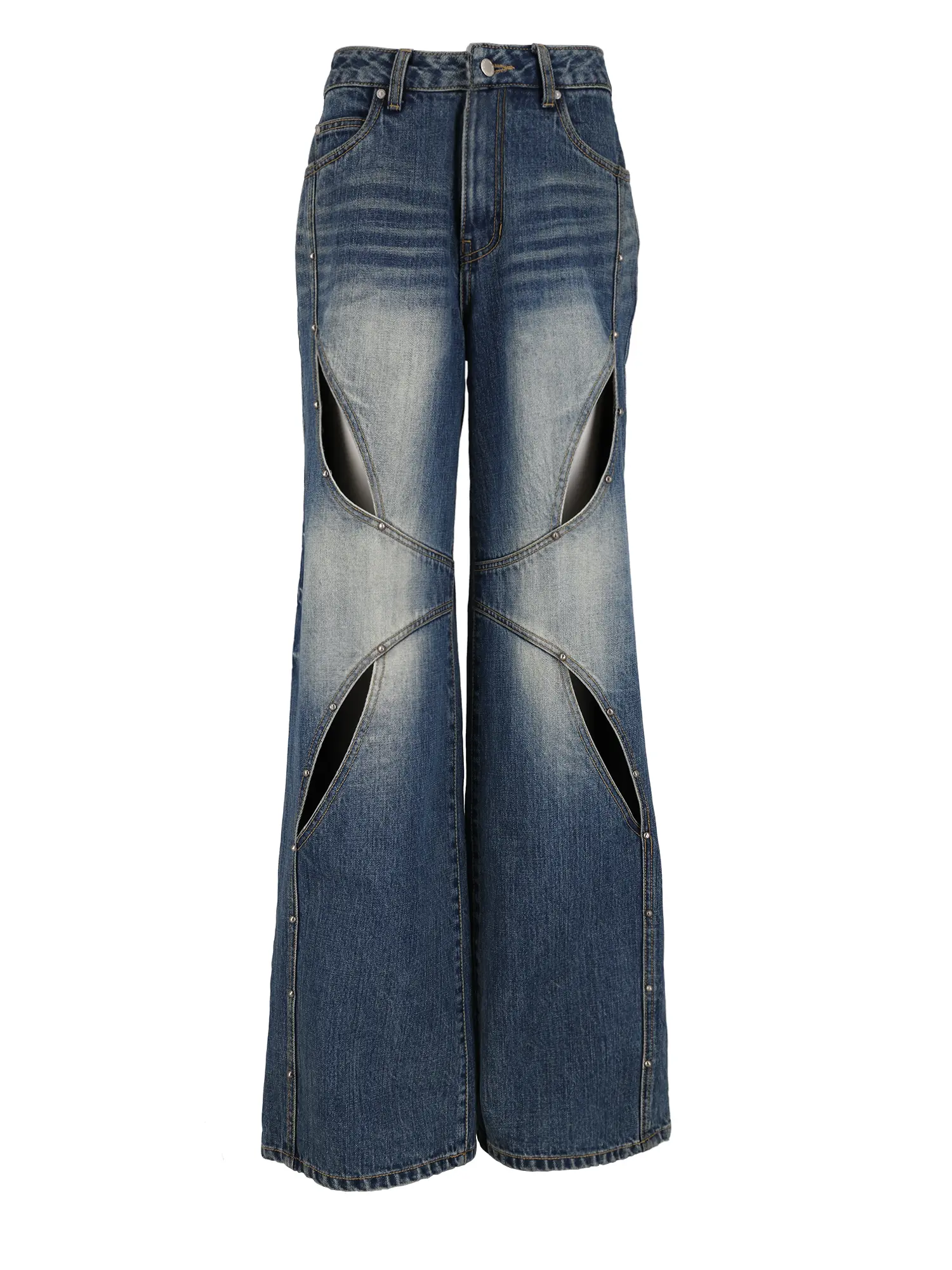 Stud Cat Eye Cut out denim pants