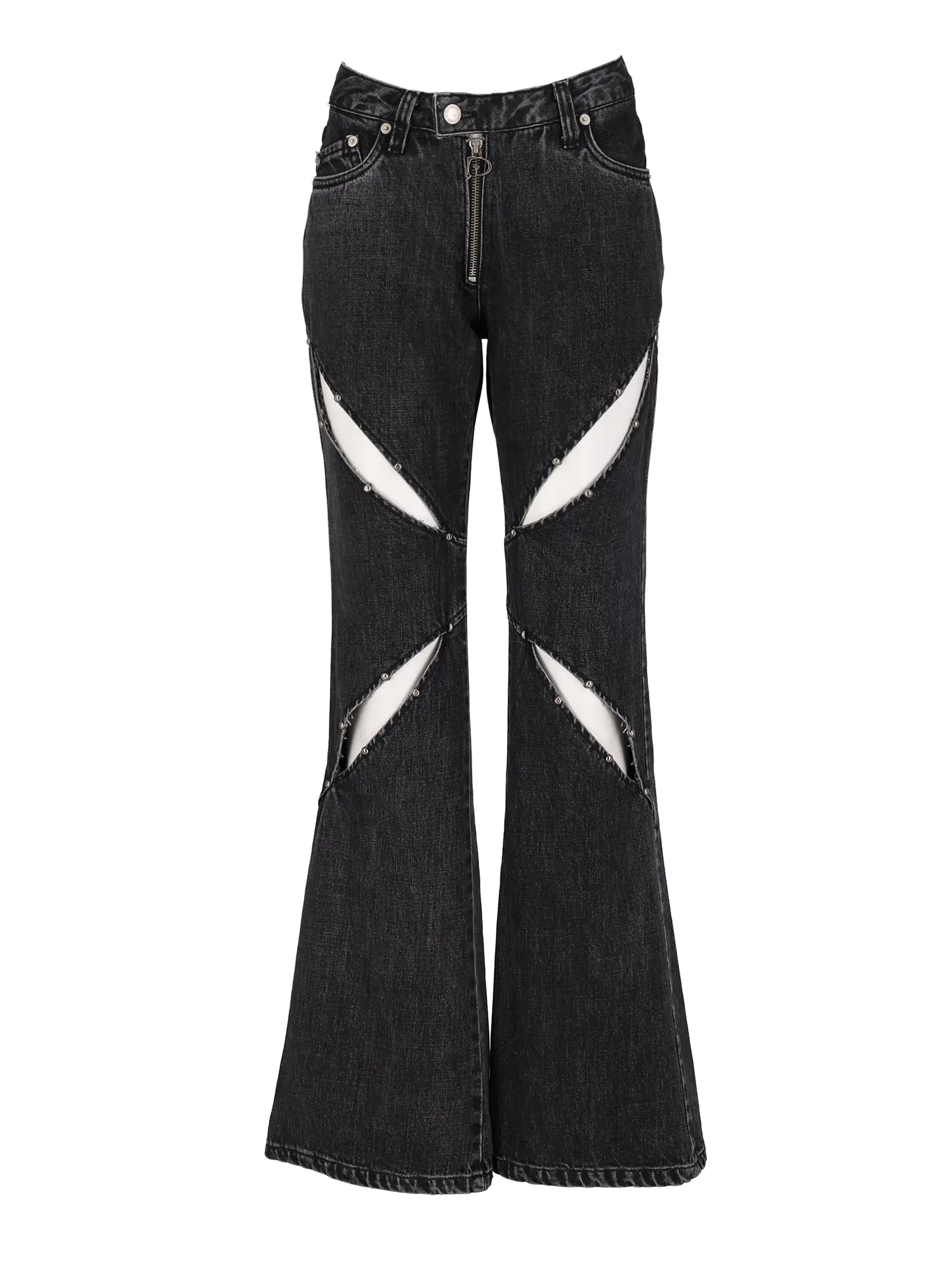 STUD GREY CUTOUT ZIPPER DENIM
