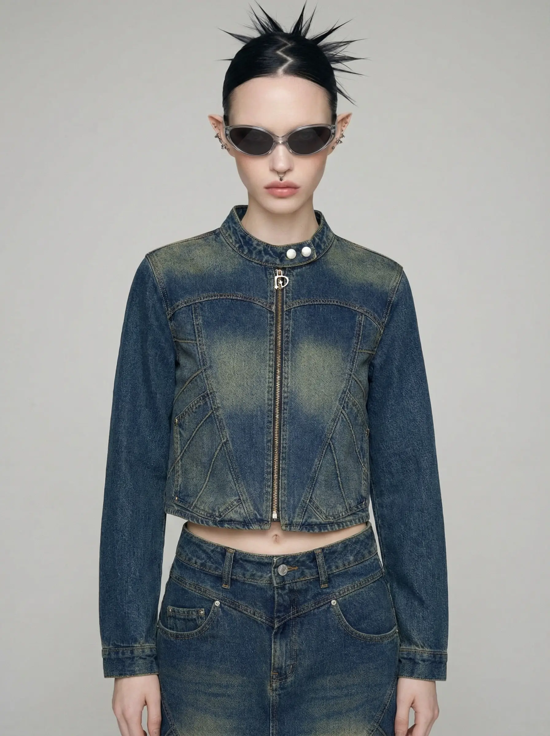 Piping Heart Denim Jacket