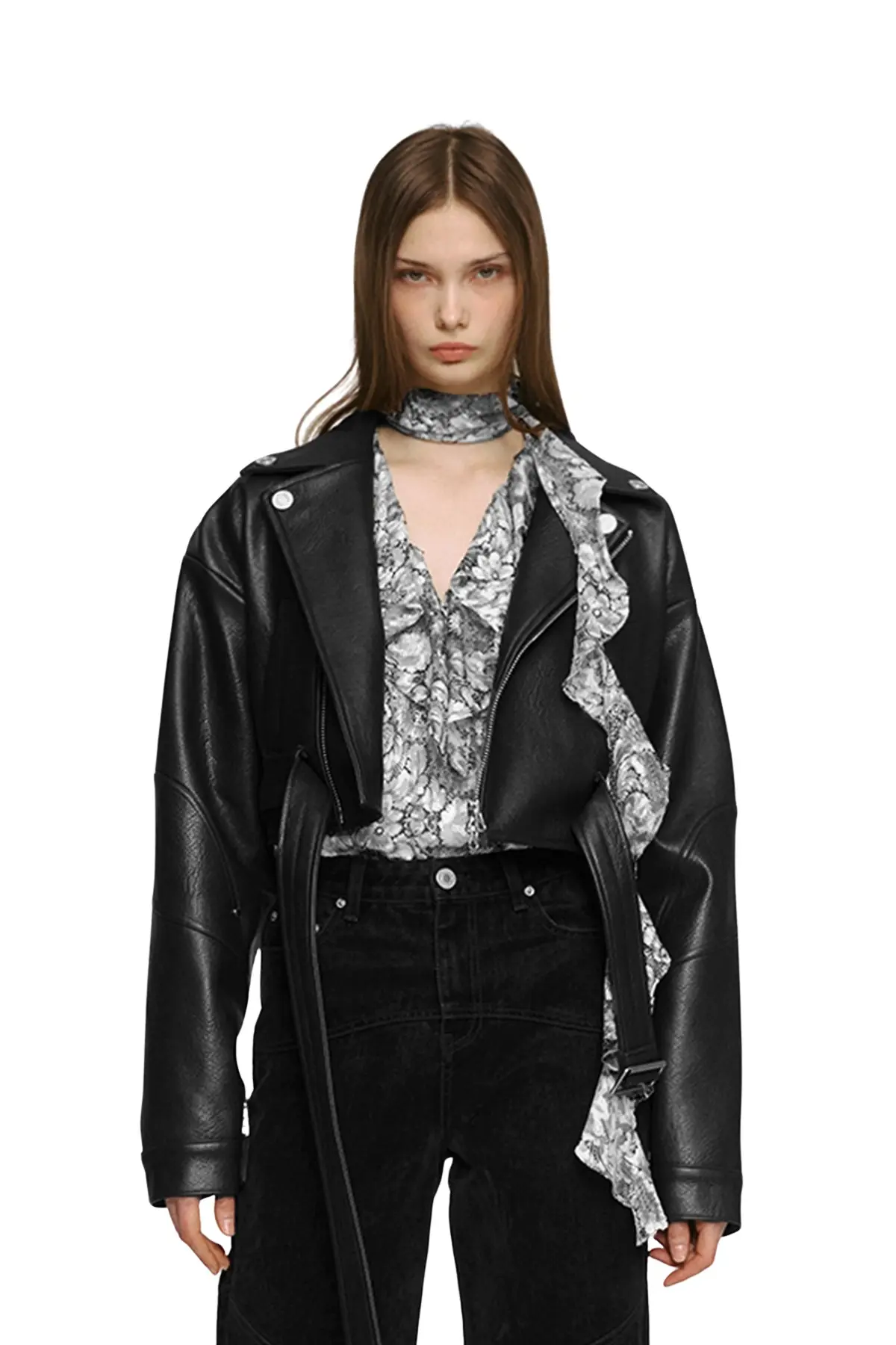 Fake Rider Crop Jacket (BK) — 画像 1