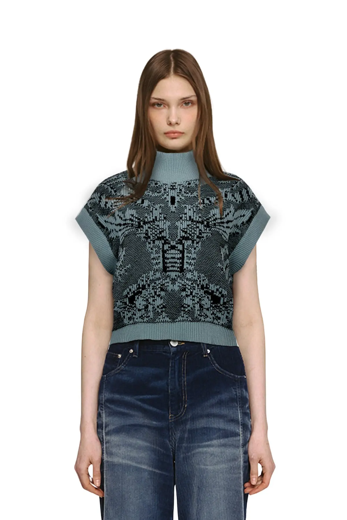 Jacquard Turtle-neck Vest (BL) — 画像 1
