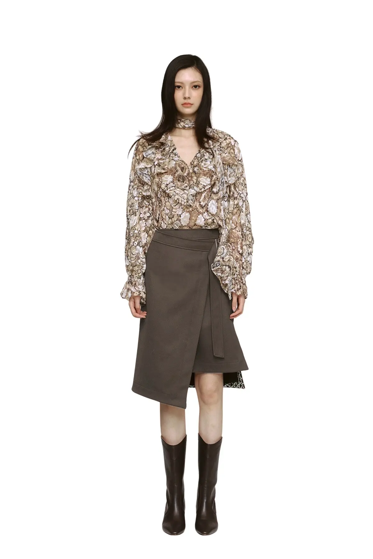 Slit Midi Wrap Skirt (DB) — 画像 1