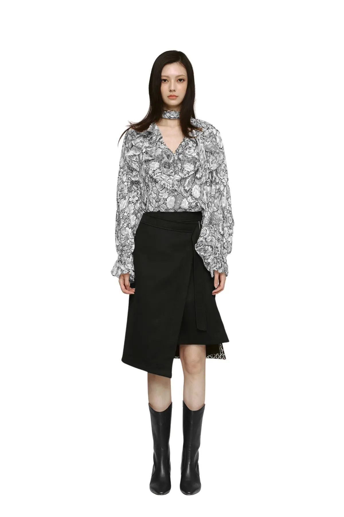 Slit Midi Wrap Skirt (BK) — 이미지 1