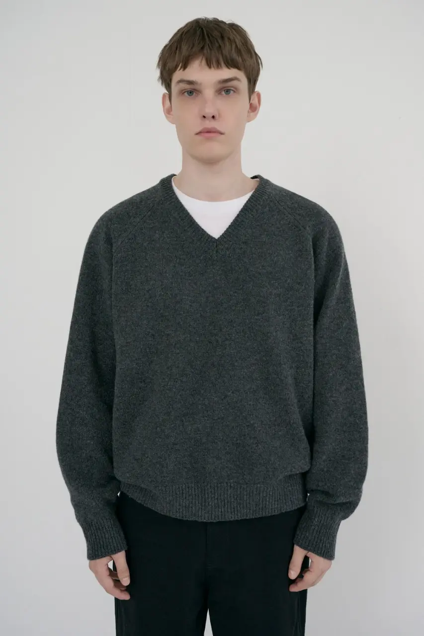 Unisex Soft Volume V-Neck Sweater (Charcoal Grey)