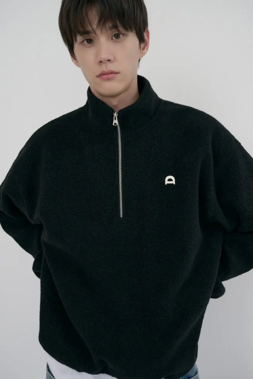 Unisex Half Zip-Up Fleece Sweatshirt (Black)