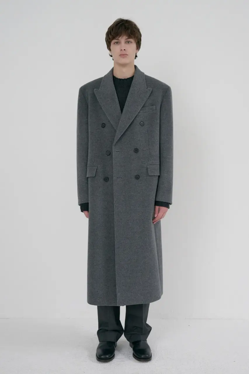 Unisex Tailored Double-Breasted Cashmere Coat (Melange Grey)