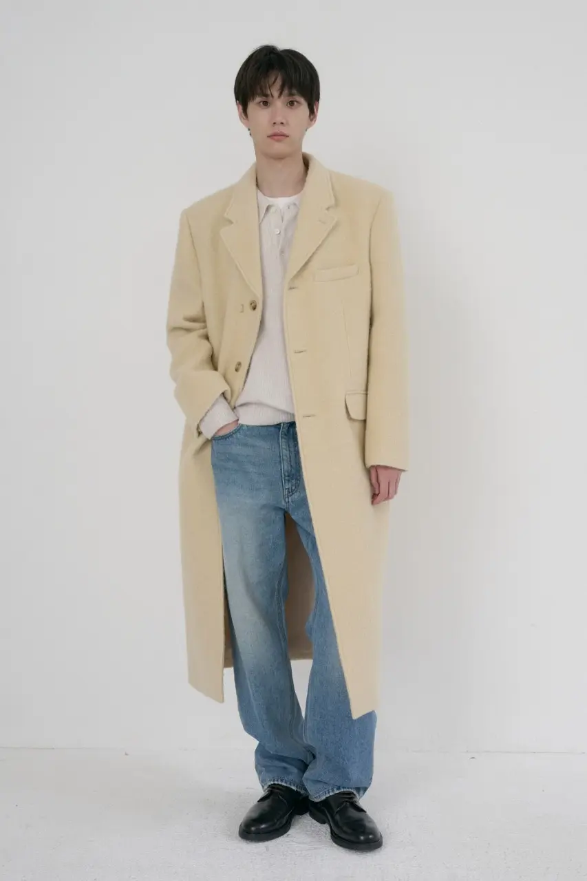 Unisex 2-Way 3 Button Boucle Wool Coat (Butter Cream)