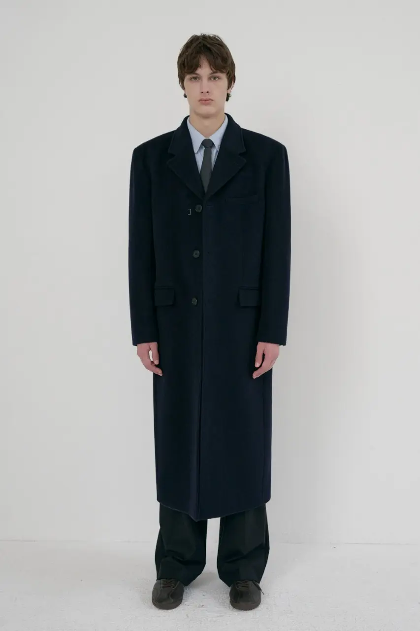 Unisex 2-Way 3 Button Cashmere Coat (Navy)