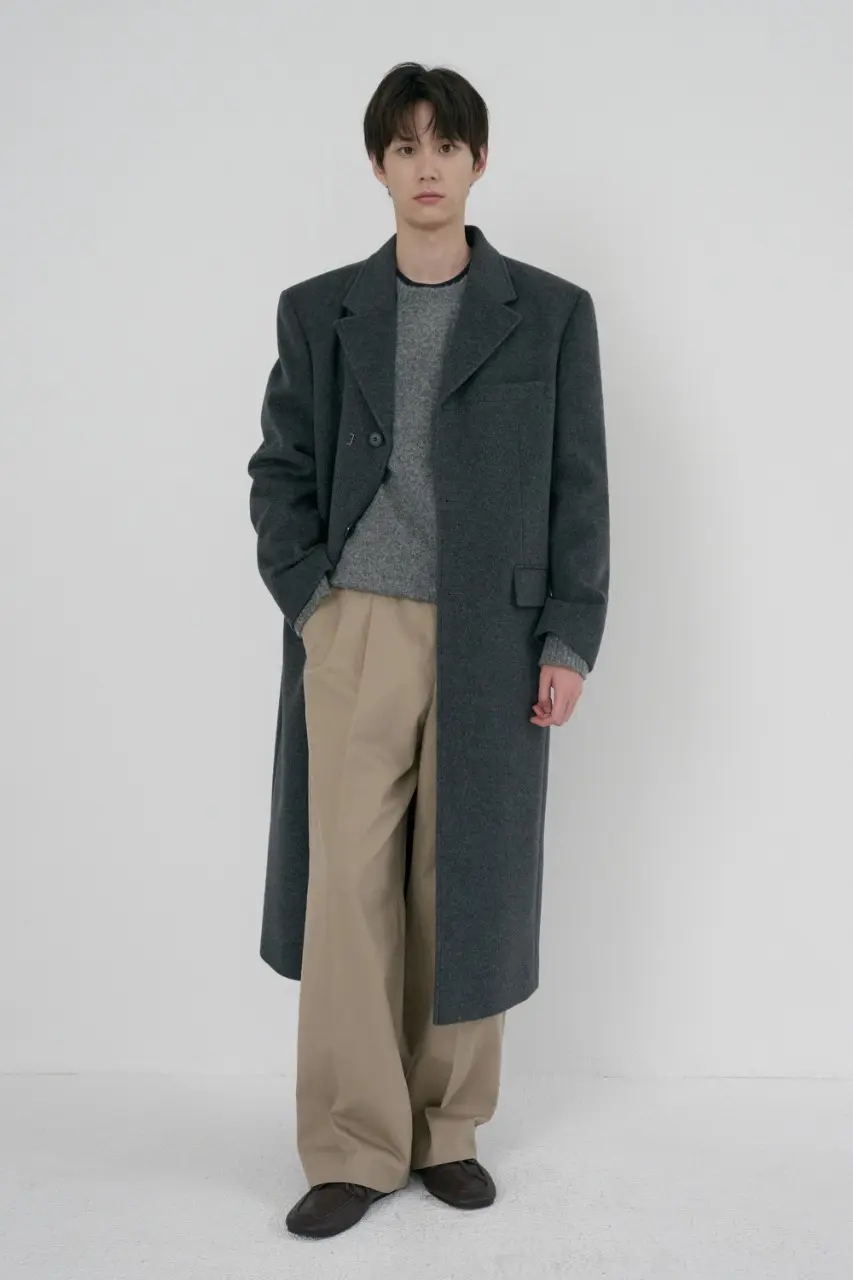 Unisex 2-Way 3 Button Cashmere Coat (Charcoal Grey)