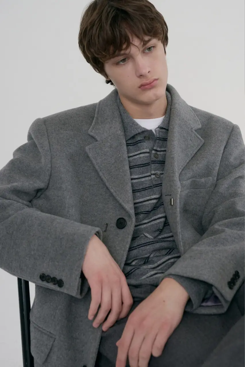 Unisex 2-Way 3 Button Cashmere Coat (Melange Grey)