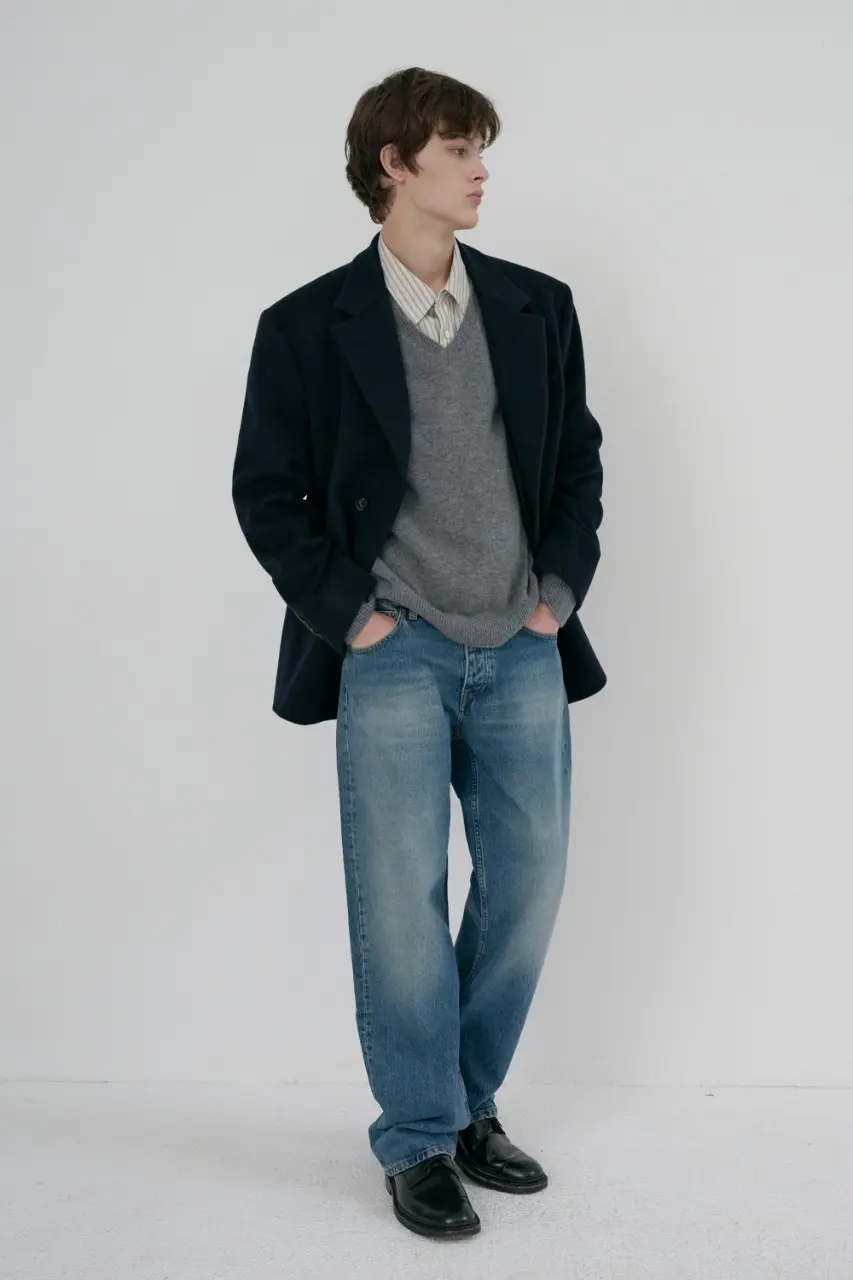 Unisex Layered Cashmere Blazer (Navy)