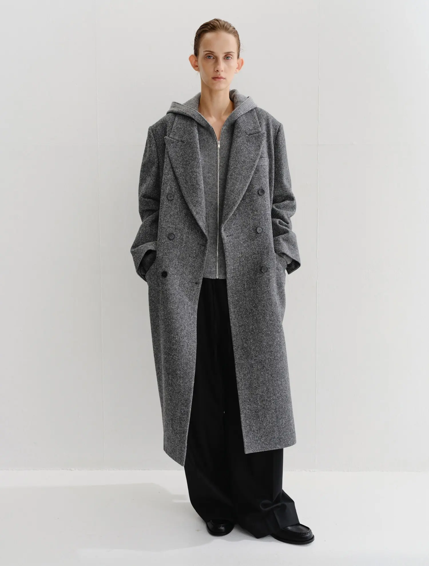 Nep Herringbone Double Coat (Charcoal)