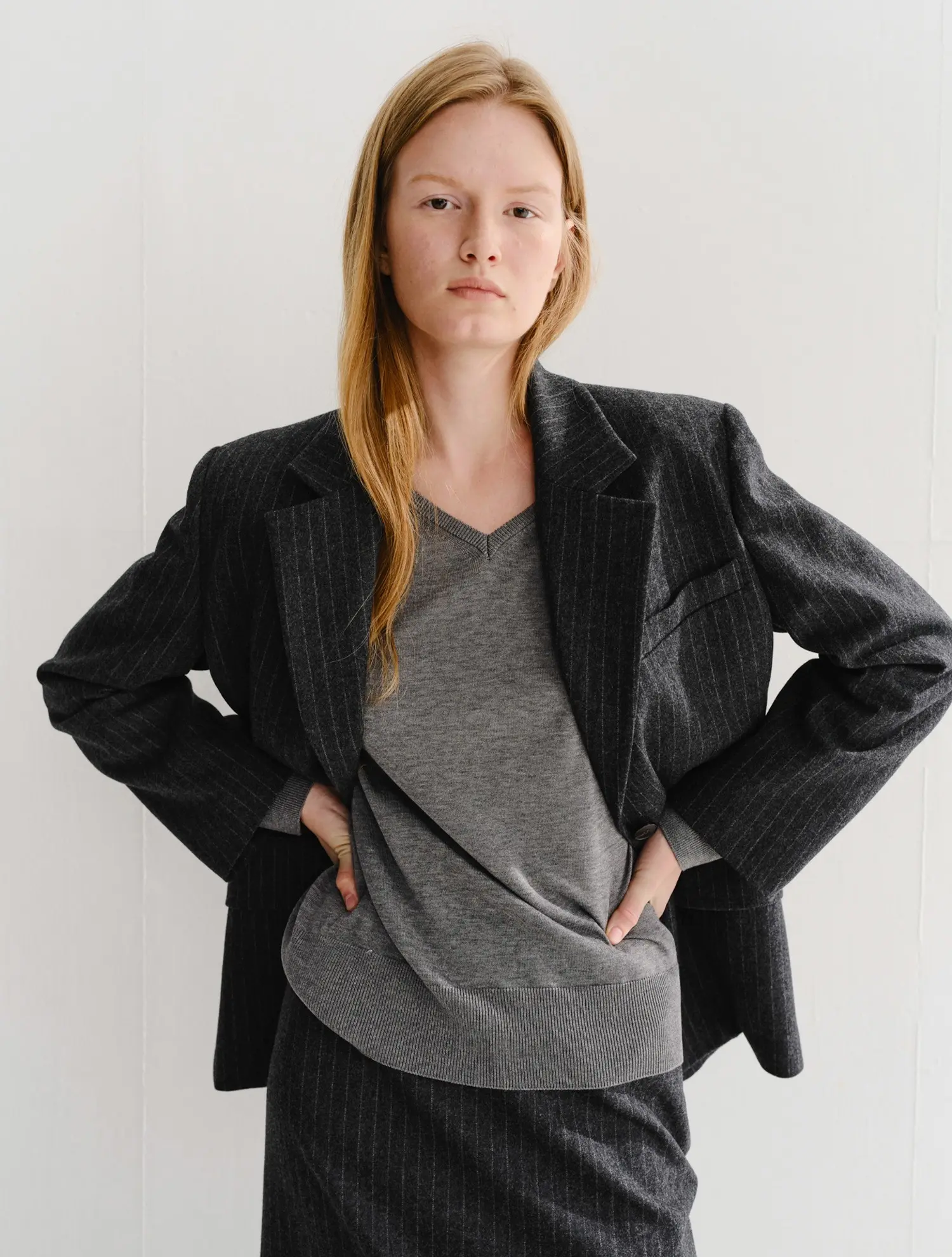 Loe Wool Single Jacket (Charcoal Stripe)