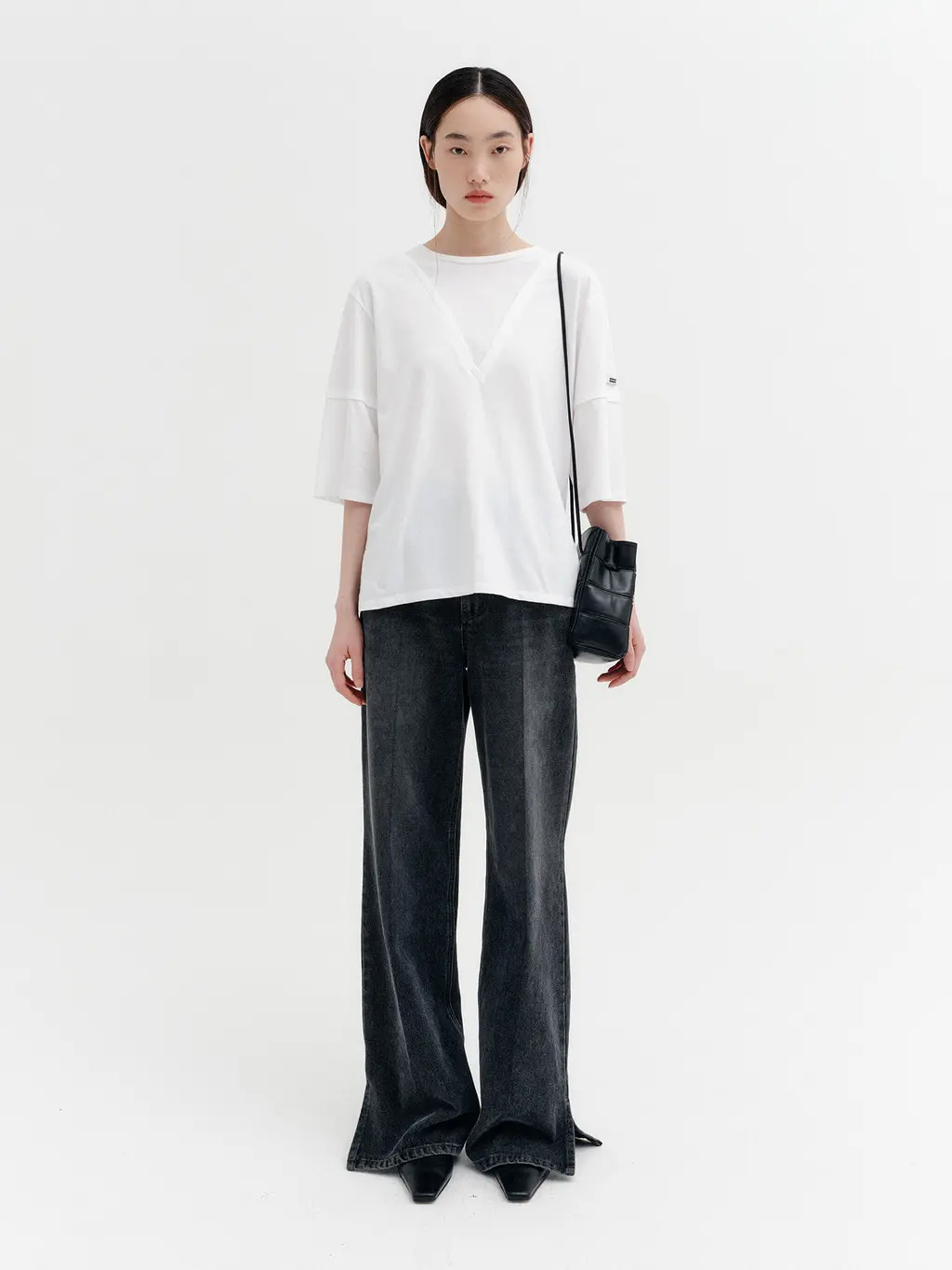 Flare-Fit Slit Denim Pants - Grey