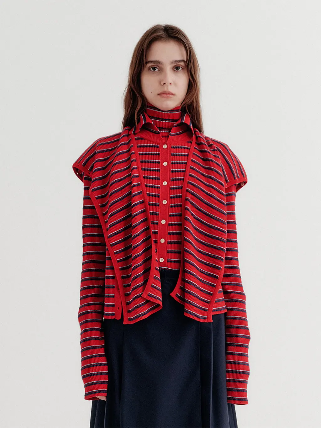 Multi Way Button Cardigan - Red