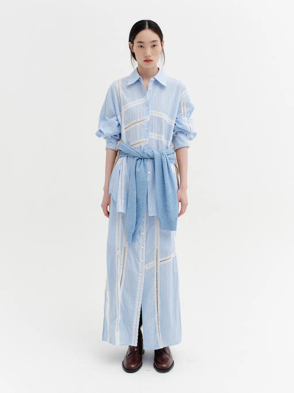Lace Detail Panel Skirt - Sky Blue