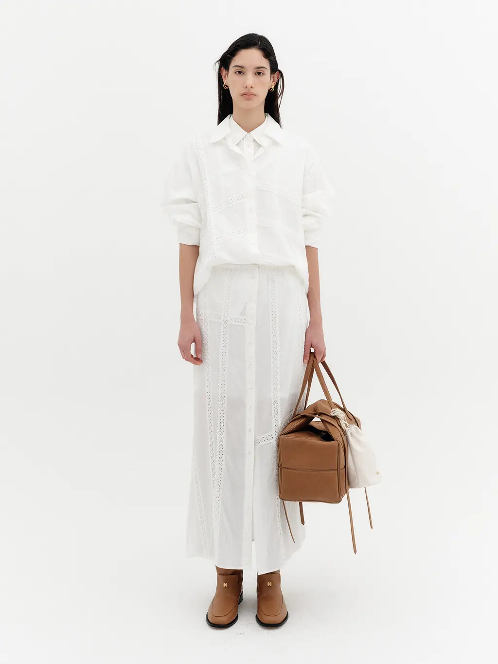 Lace Detail Panel Skirt - White