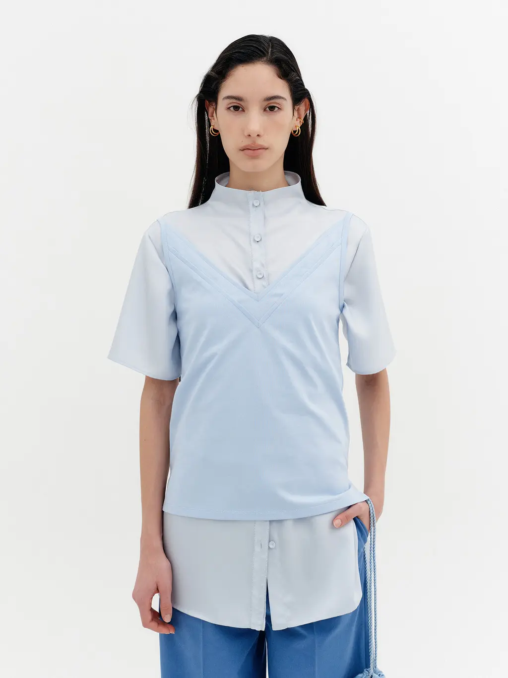 Double V-Neck Panel Sleeveless - Sky Blue