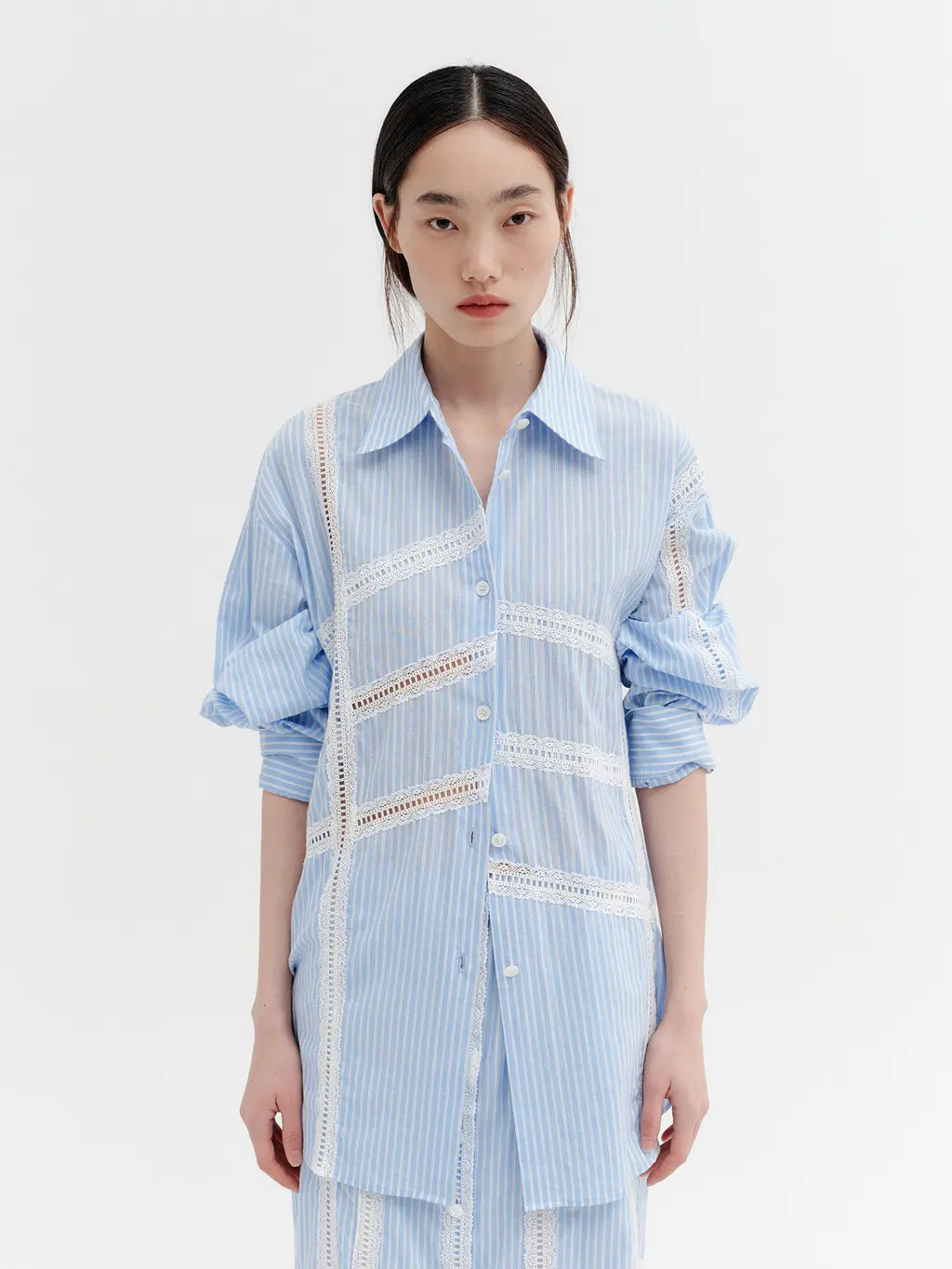 Lace Detail Panel Shirt - Sky Blue