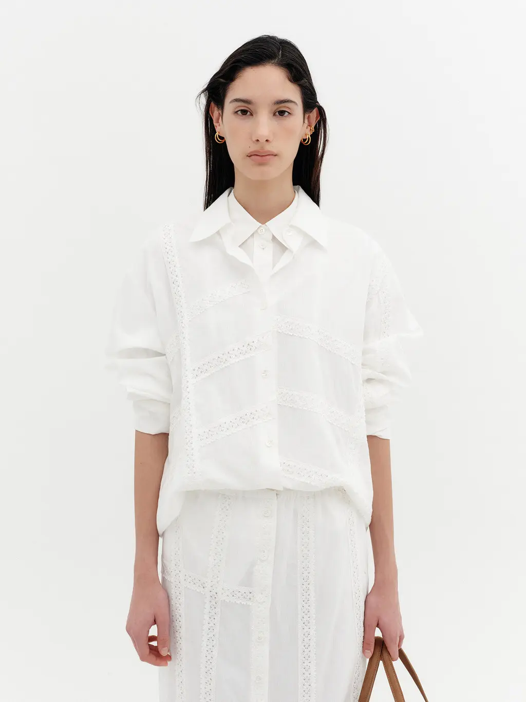 Lace Detail Panel Shirt - White