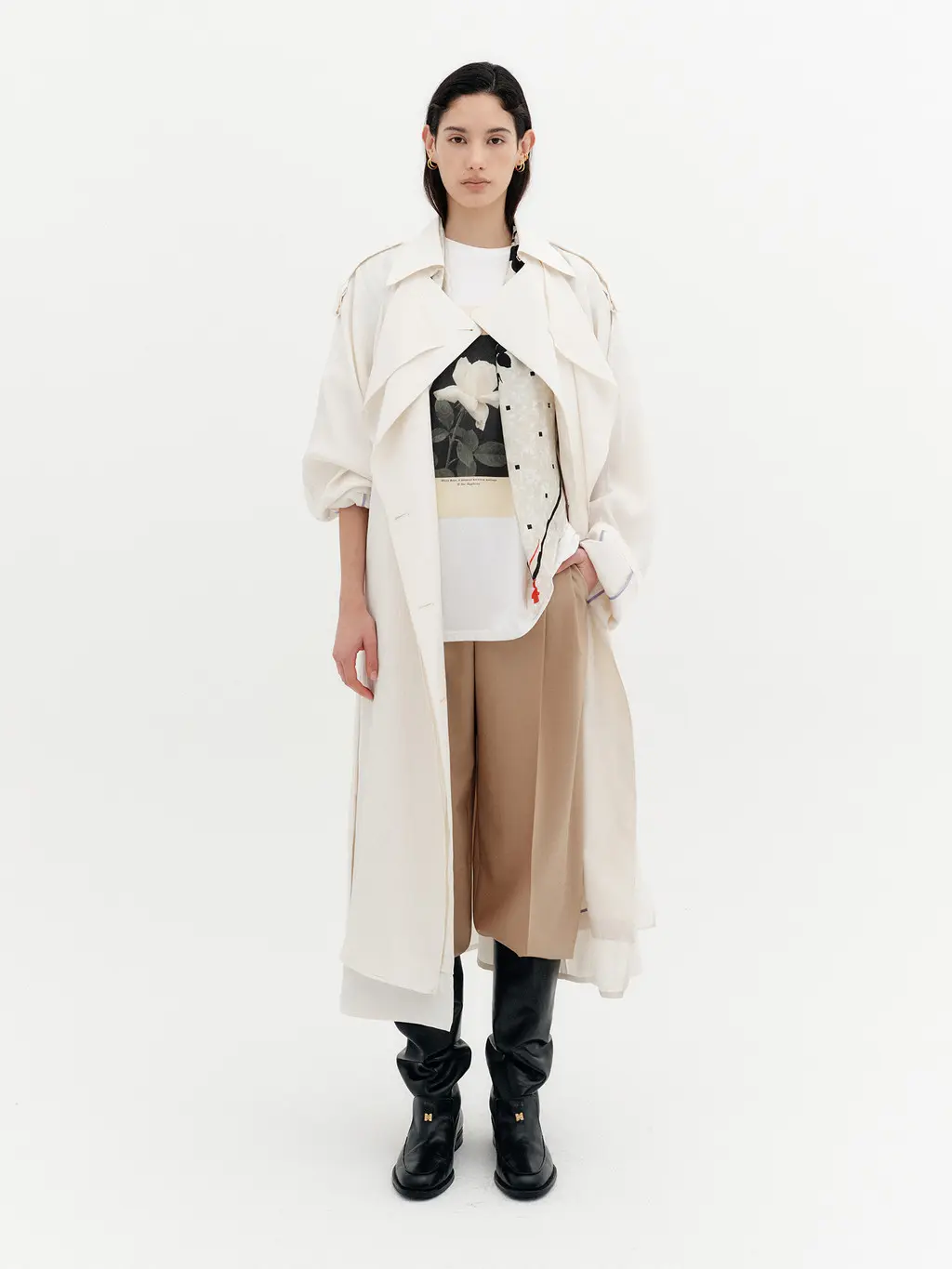 Layered Collar Trench Coat - Ivory