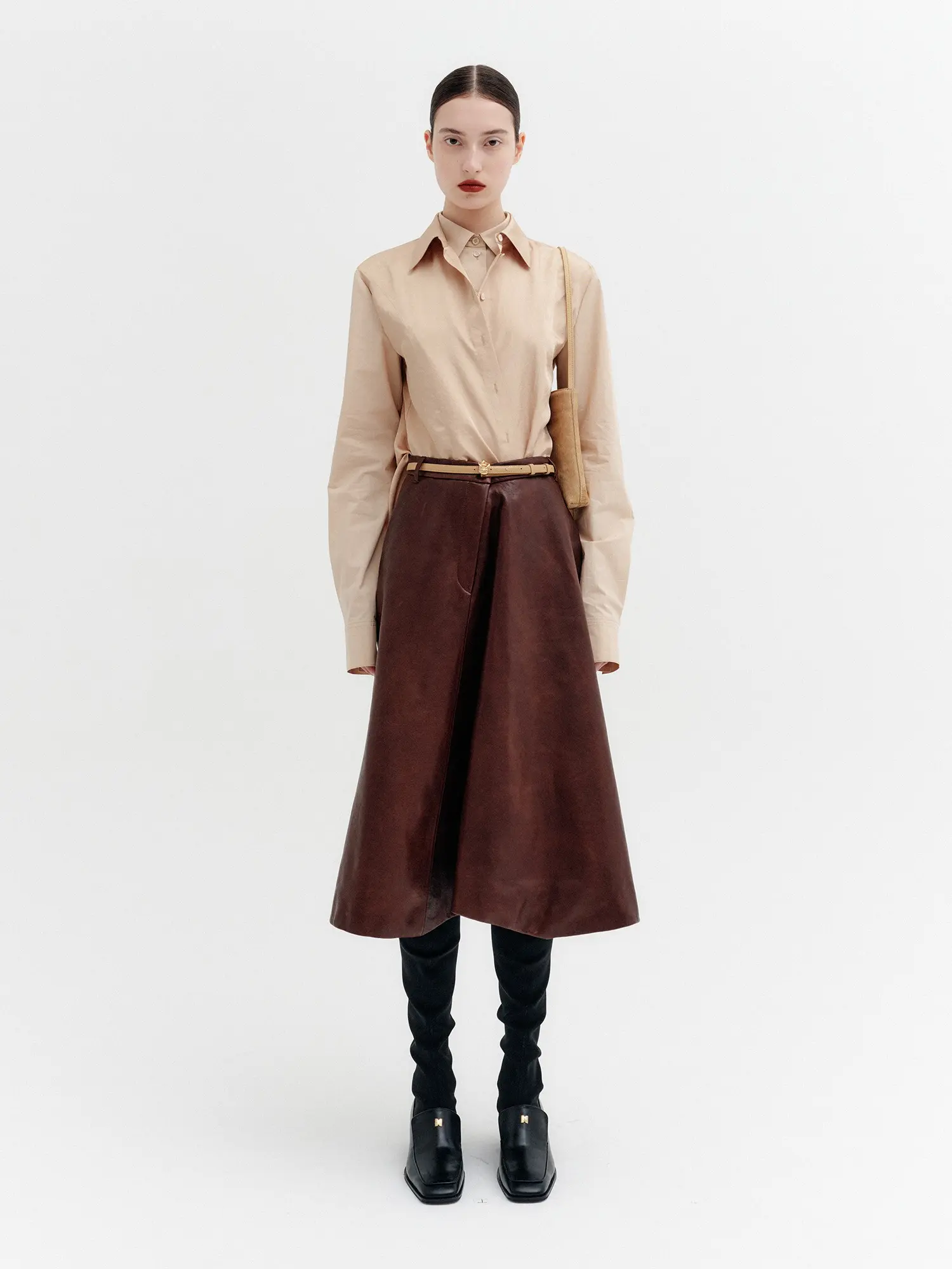 Front Flare Detail Skirt - Brown