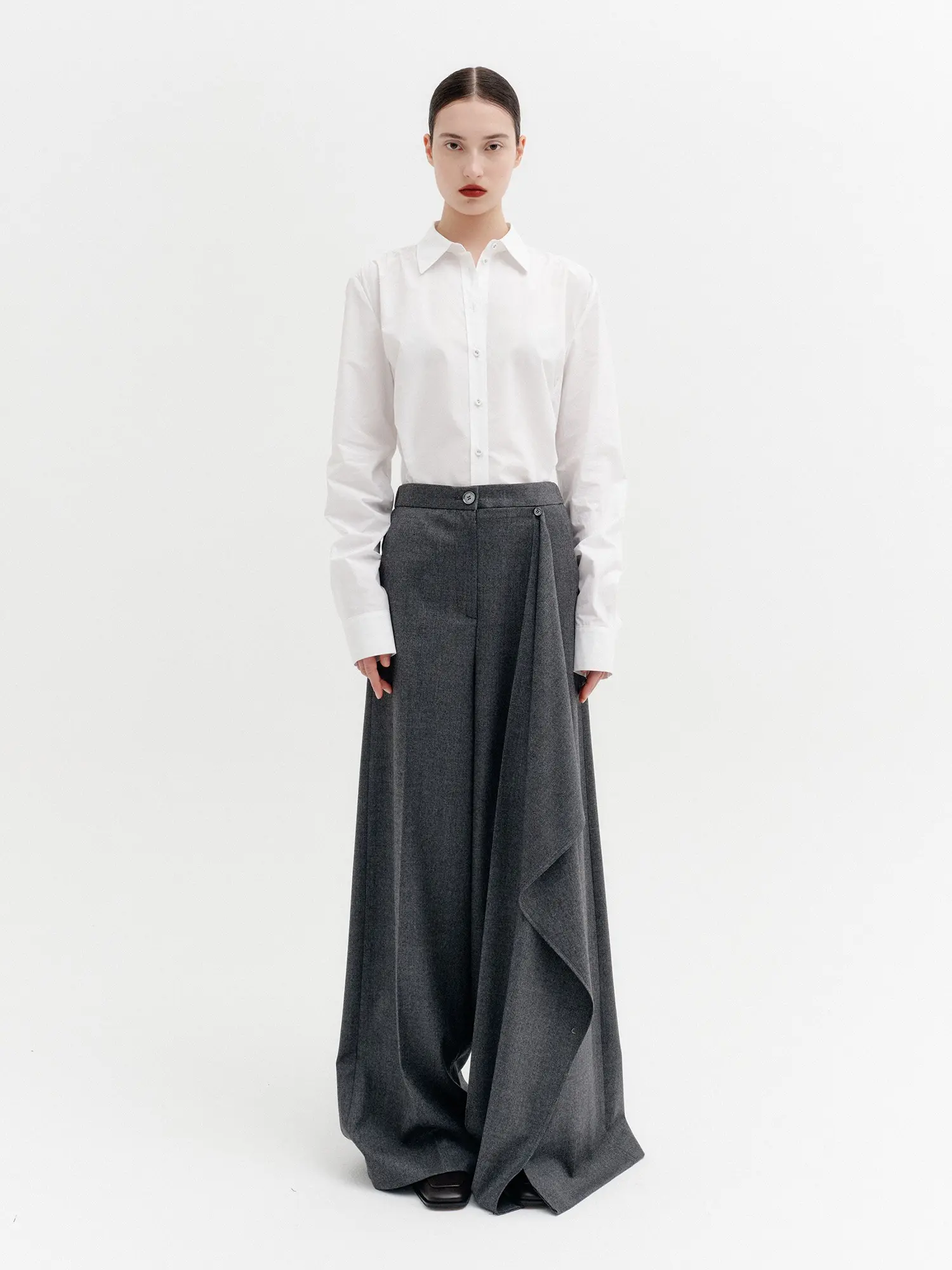 Front Drape Layered Pants - Grey