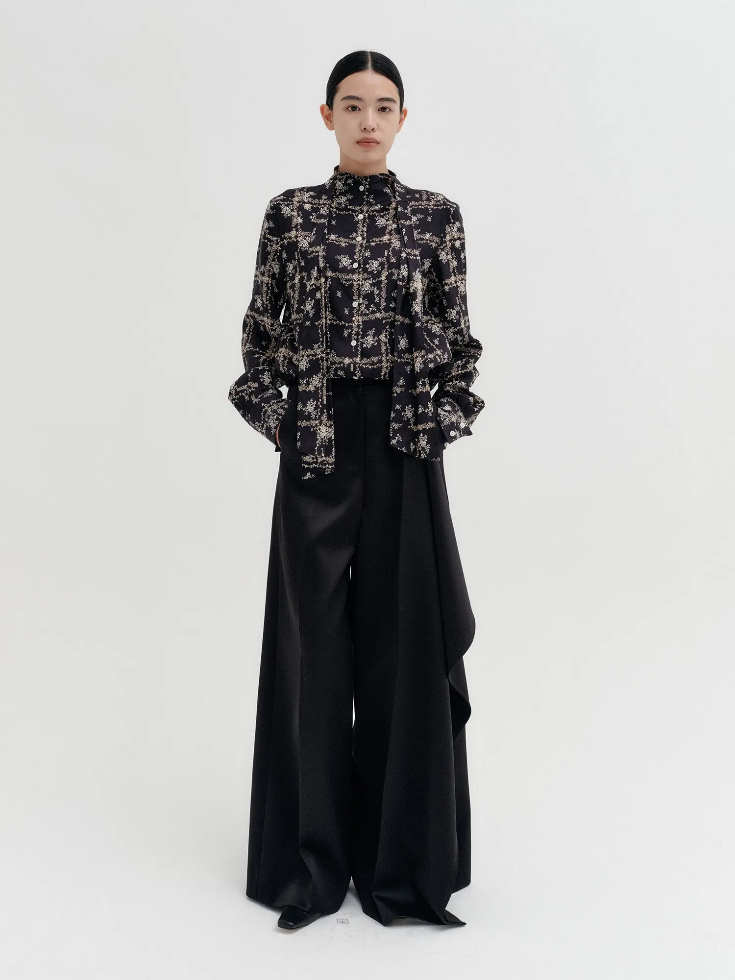 Front Drape Layered Pants - Black