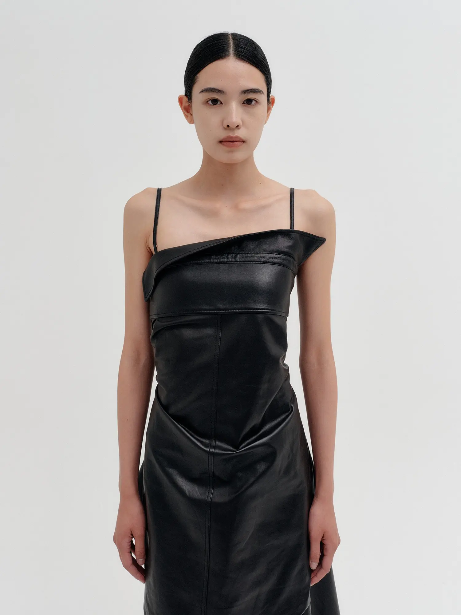 Panel Line Leather Top - Black