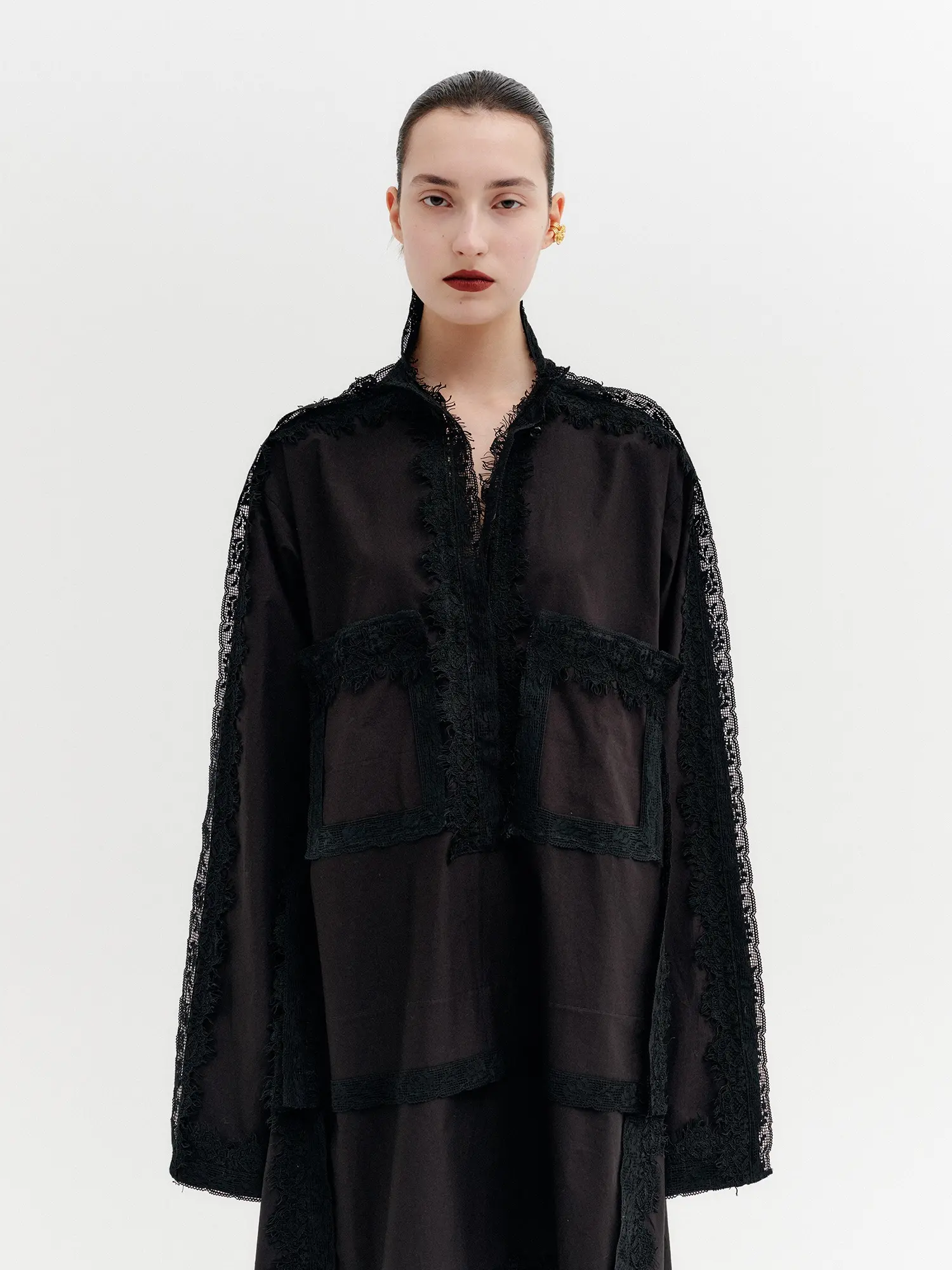 Lace Trim Detail Blouse - Black