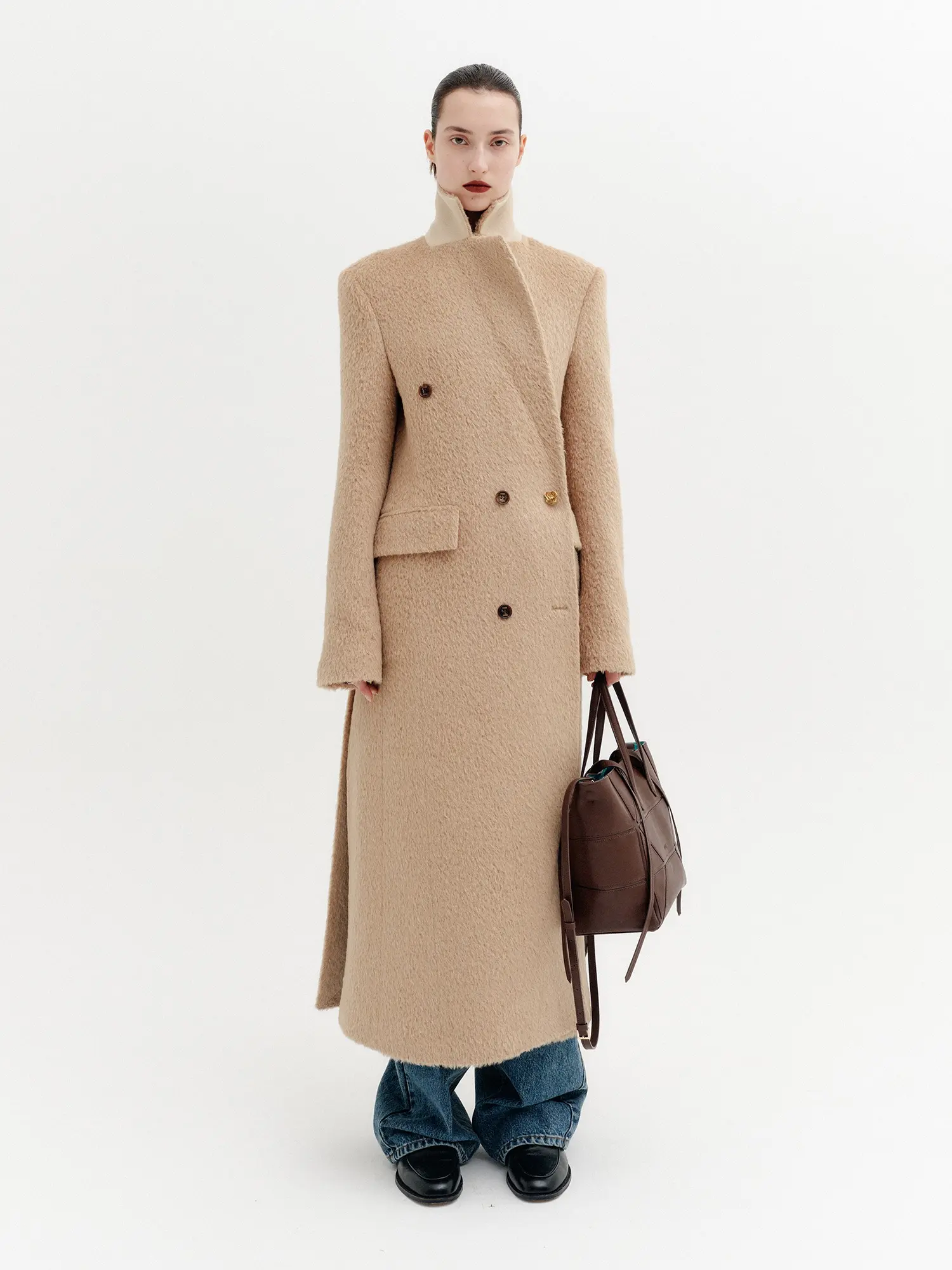 Tailored Wool Long Coat - Beige
