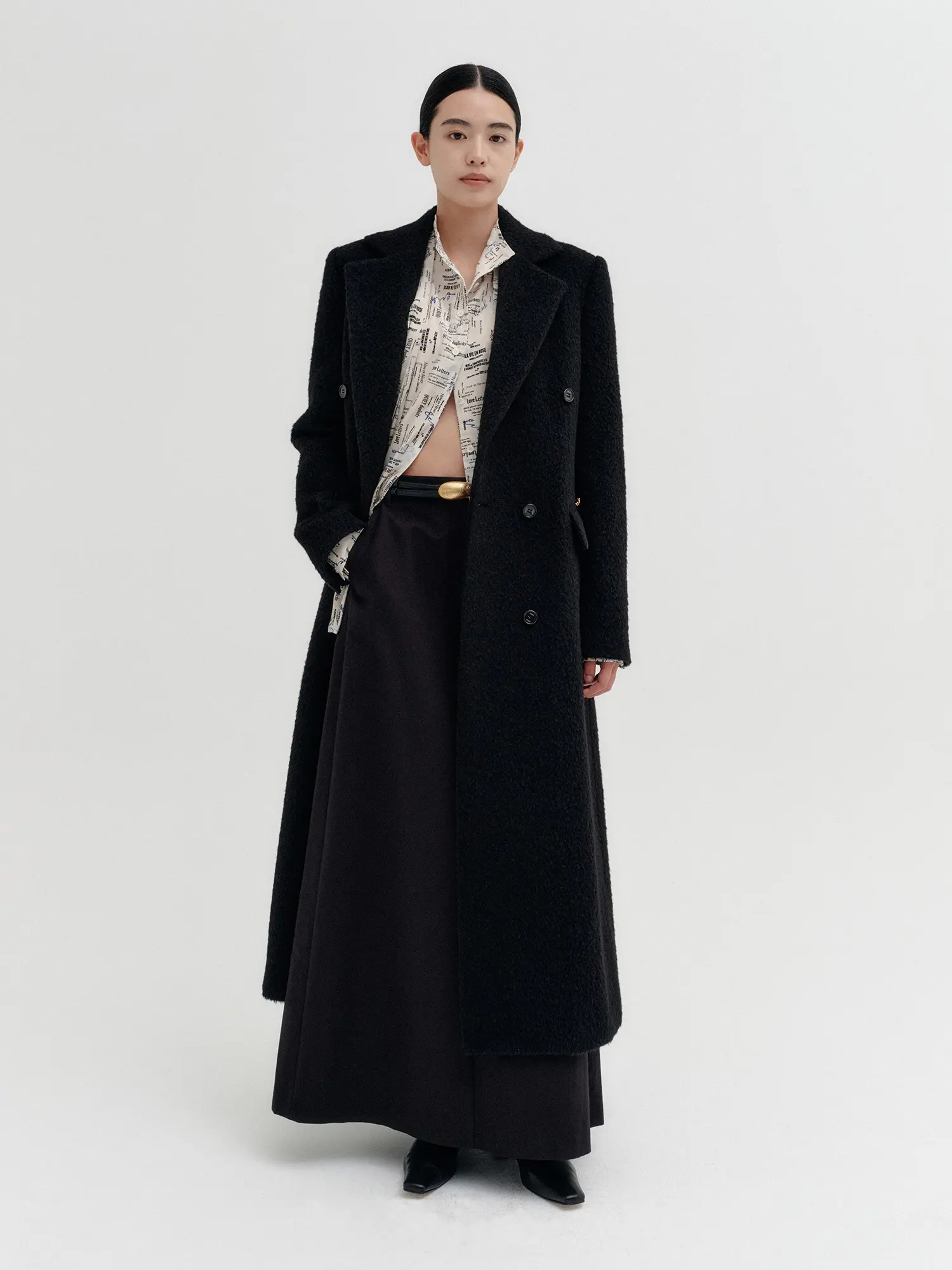 Tailored Wool Long Coat - Black