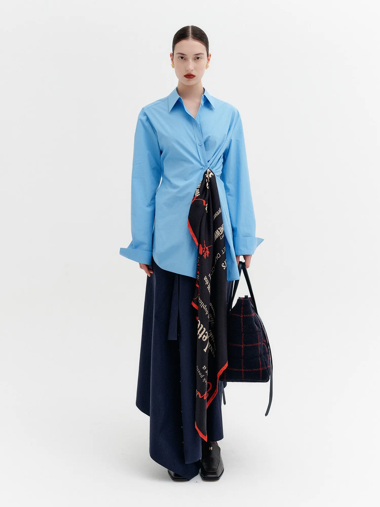 Layered Contrast Shirt Dress - Blue