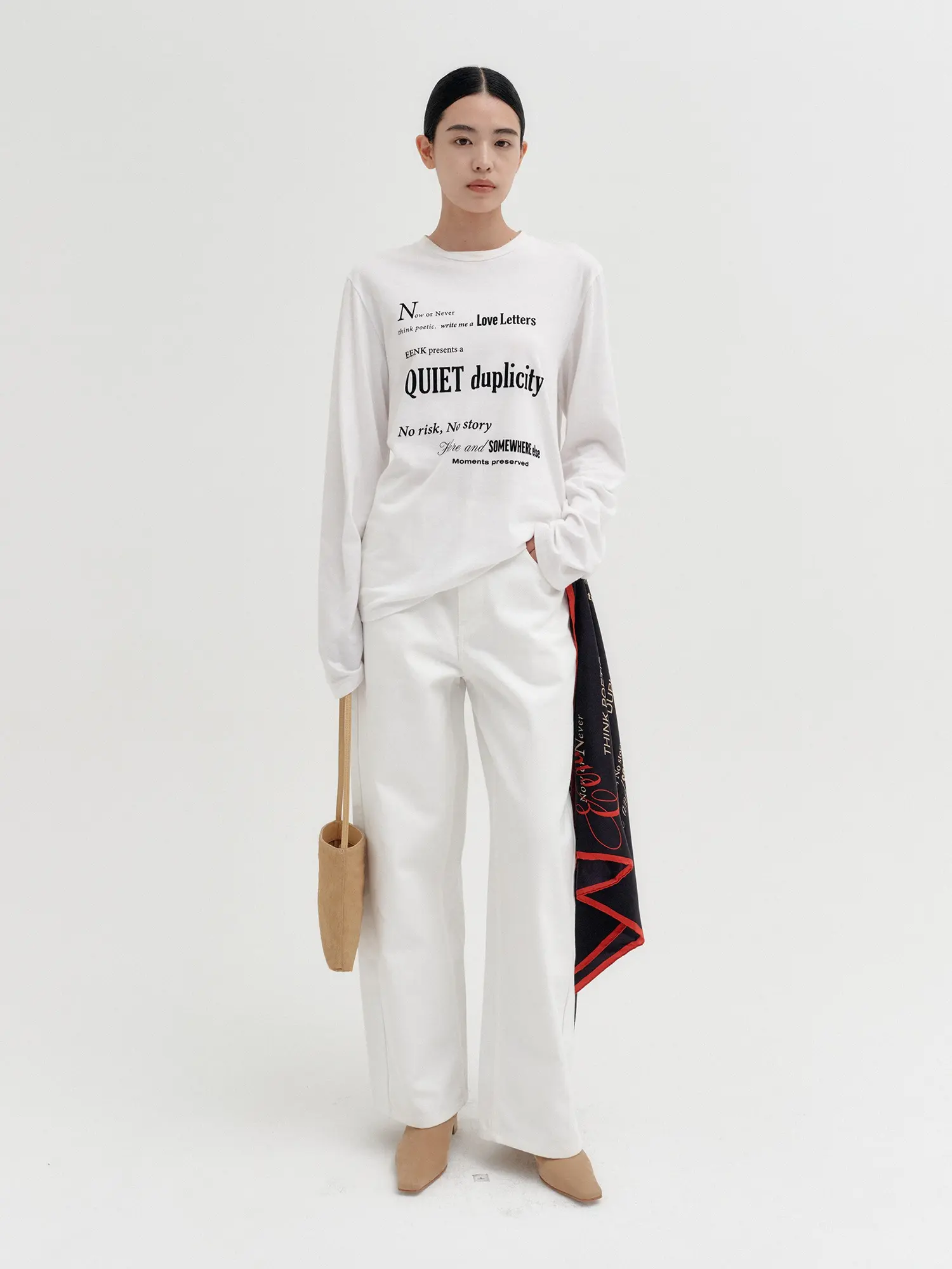 Curved Fit Denim Pants - White