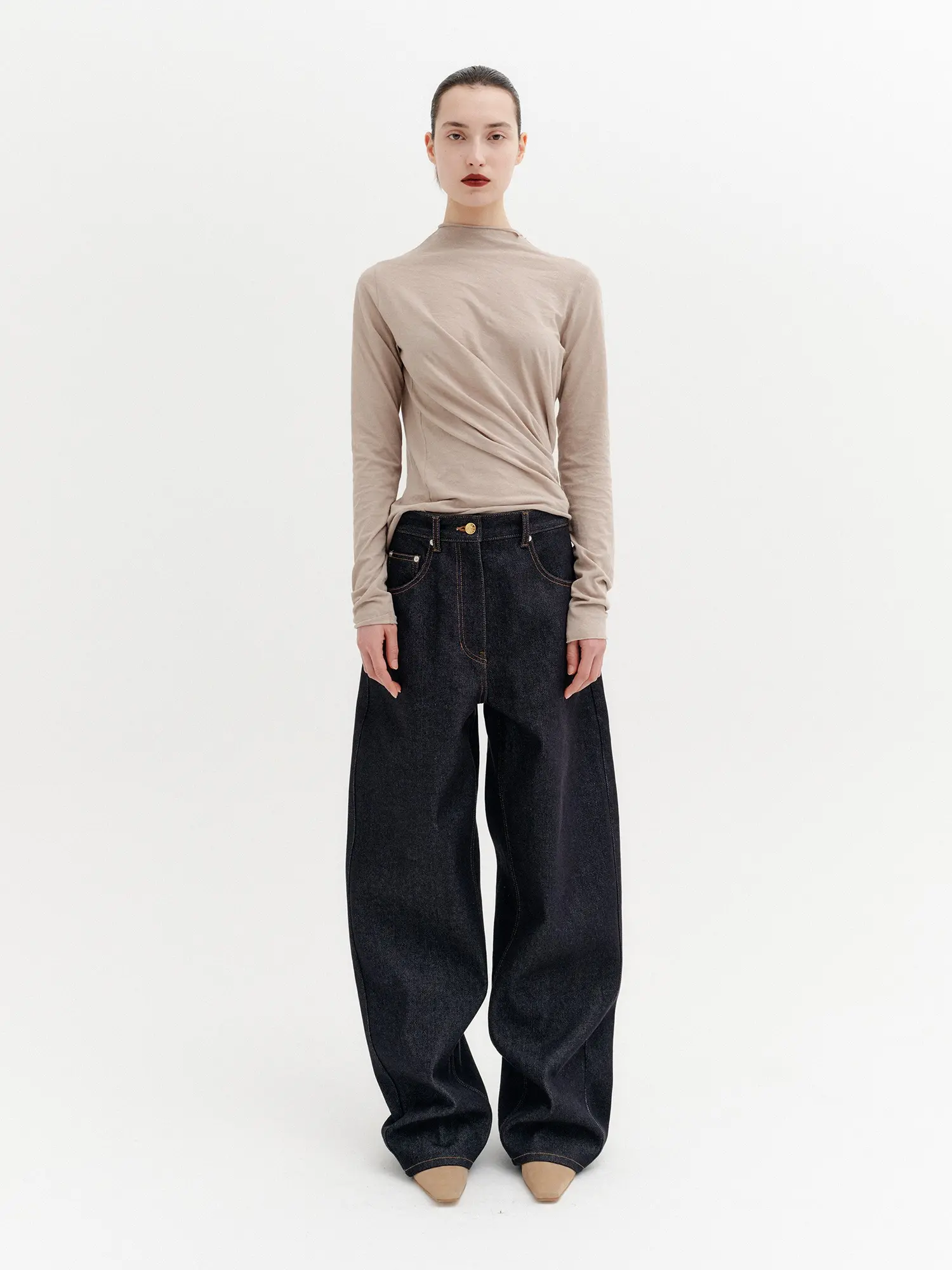 Curved Fit Denim Pants - Dark Navy