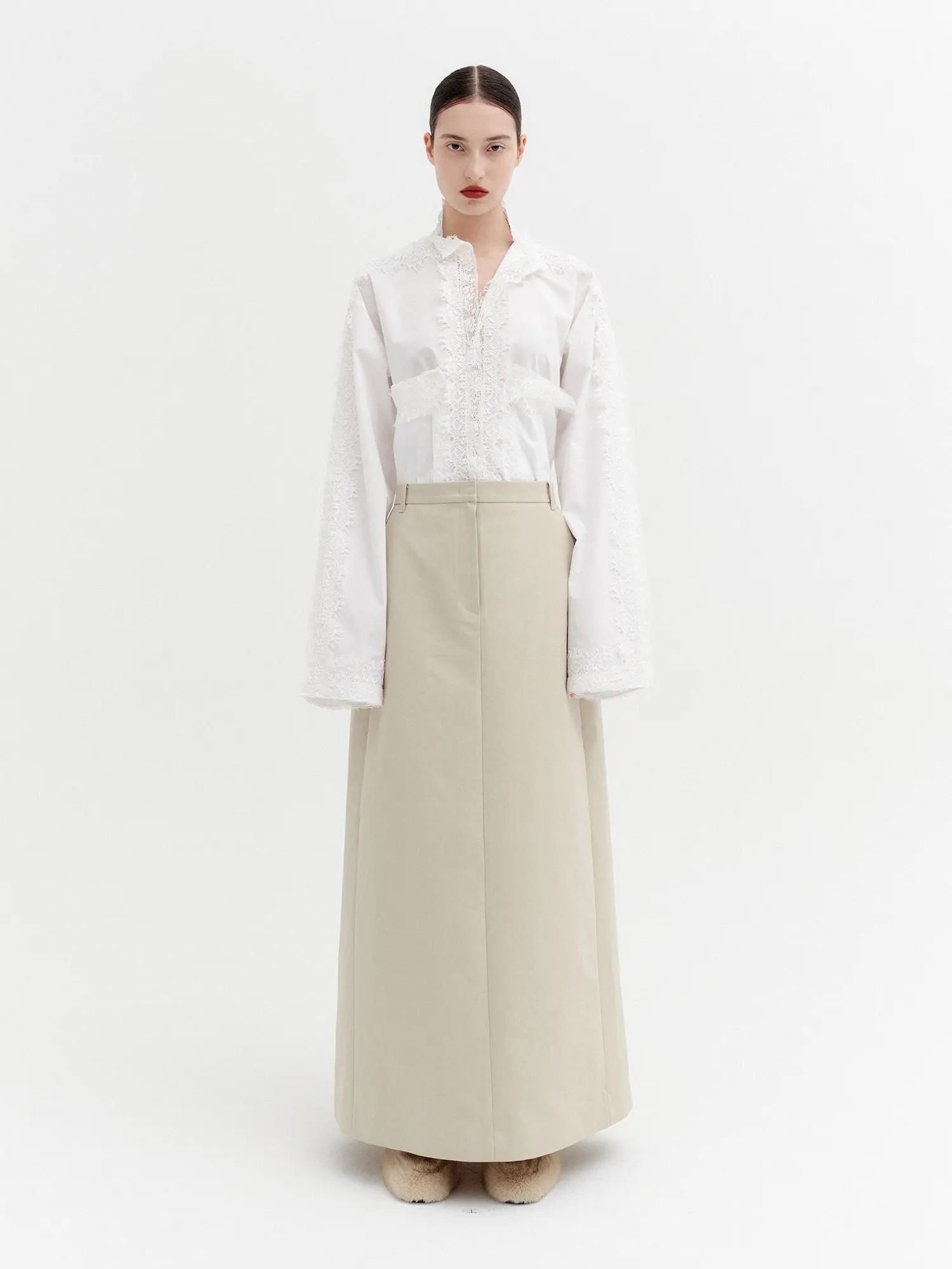 Drape Back A-Line Skirt - Beige