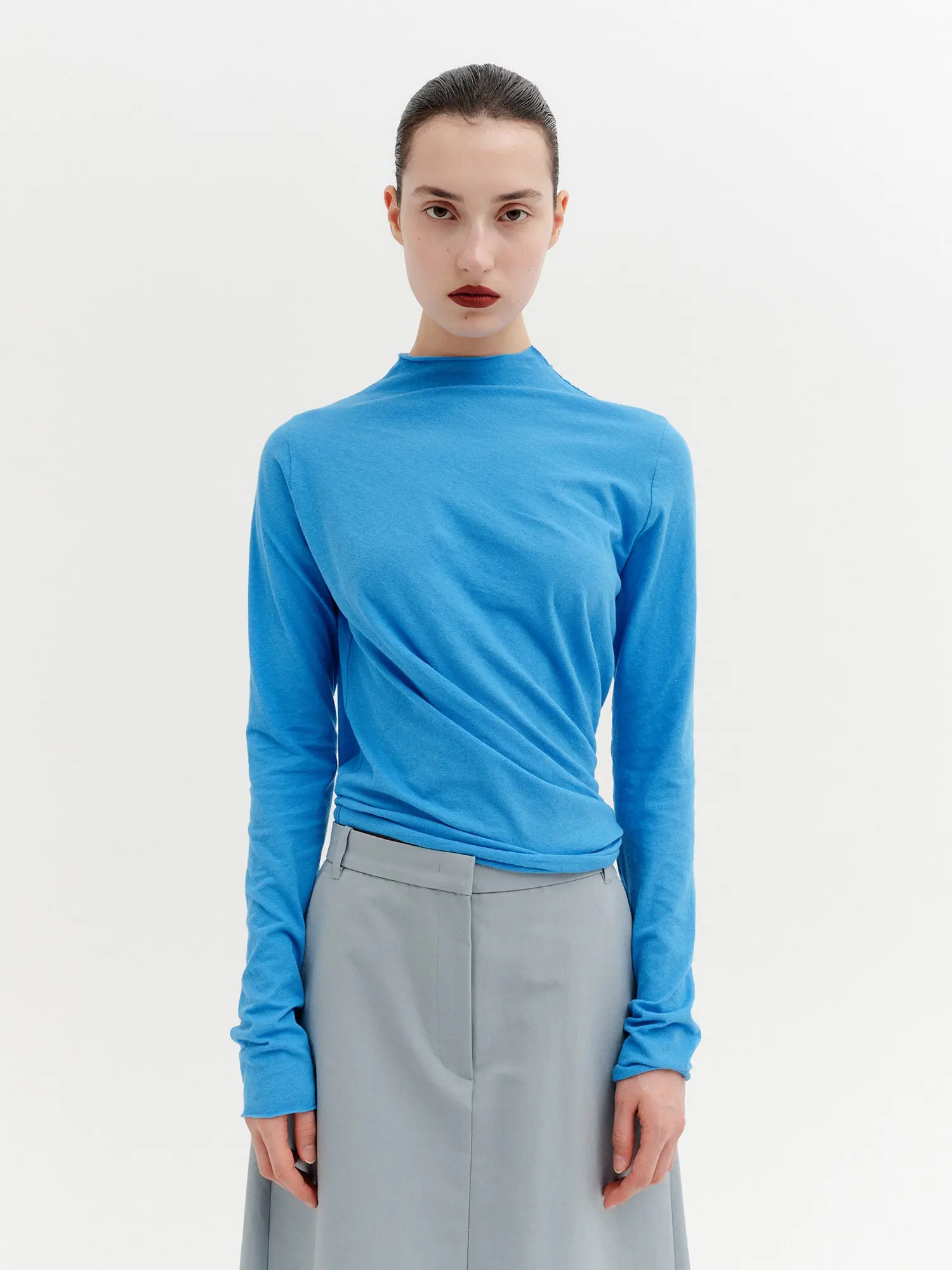 Unbalanced Twist Long Sleeve T-Shirt - Blue