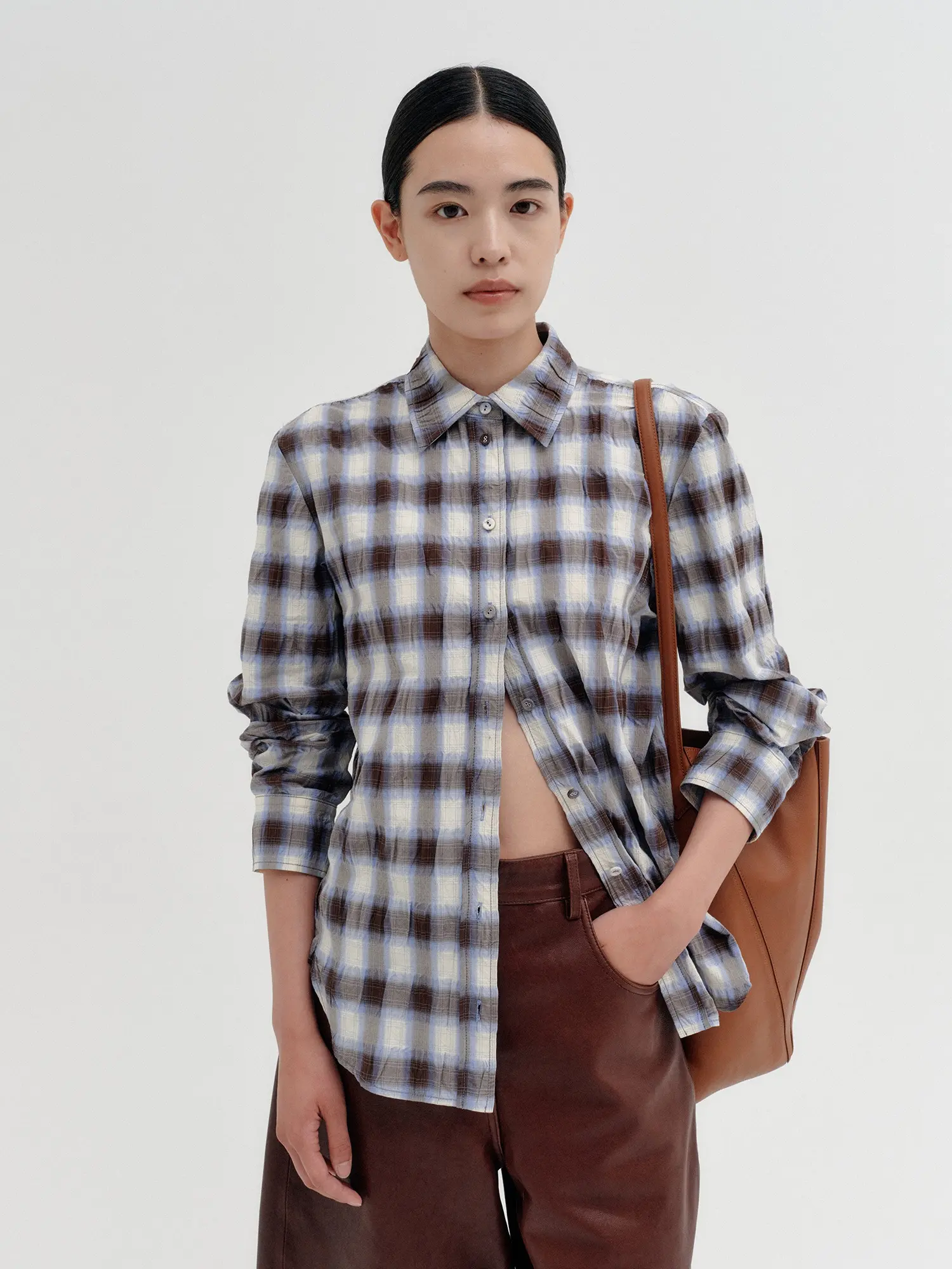 Curve Line Shirring Shirt - Multi