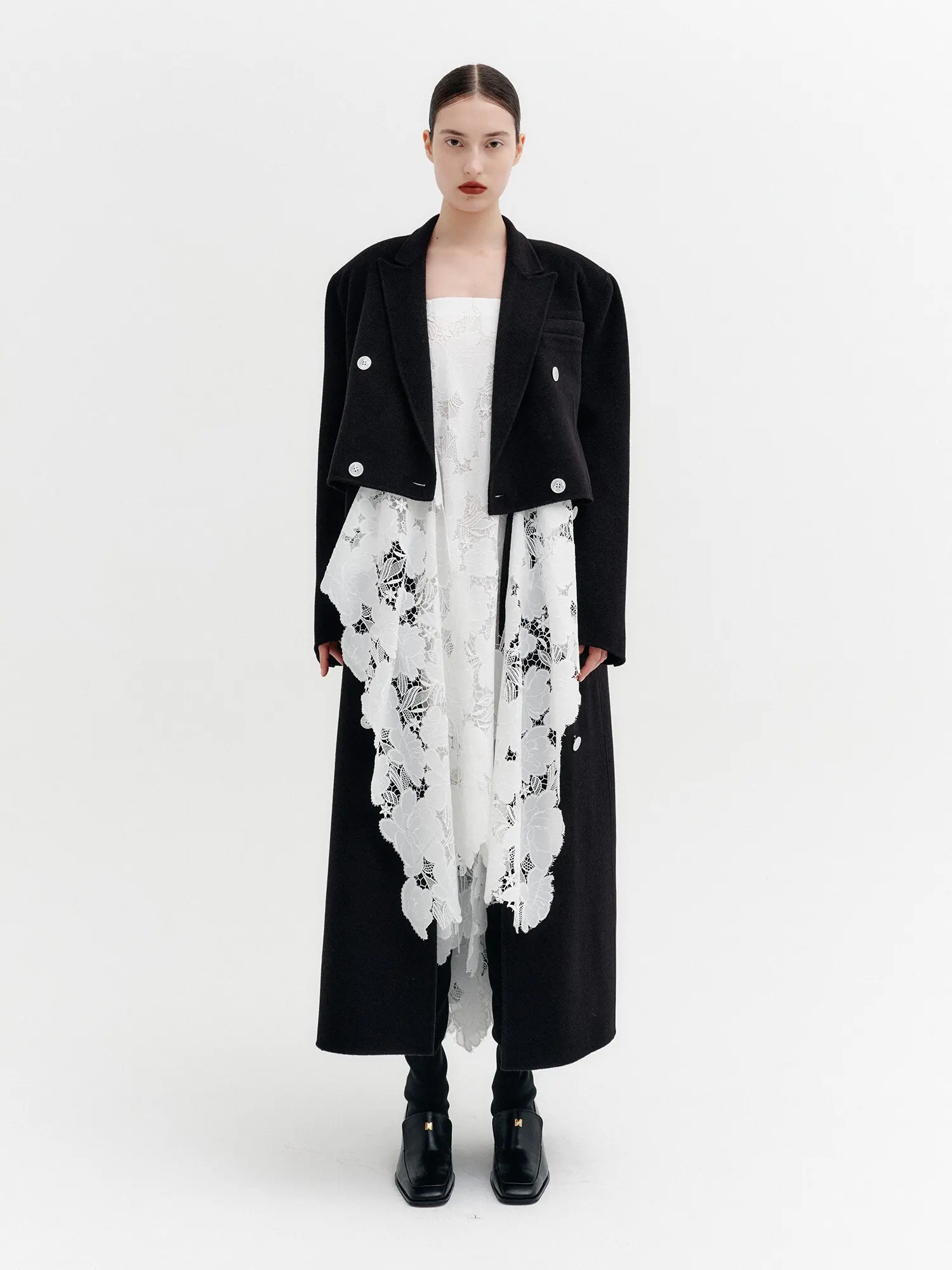 Handmade Convertible Double Breasted Coat - Black