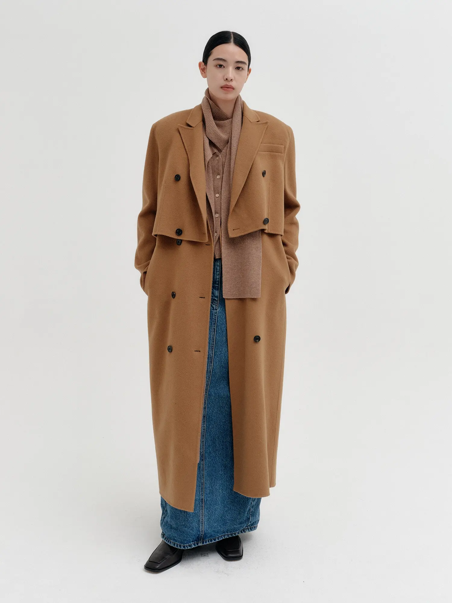Handmade Convertible Double Breasted Coat - Beige