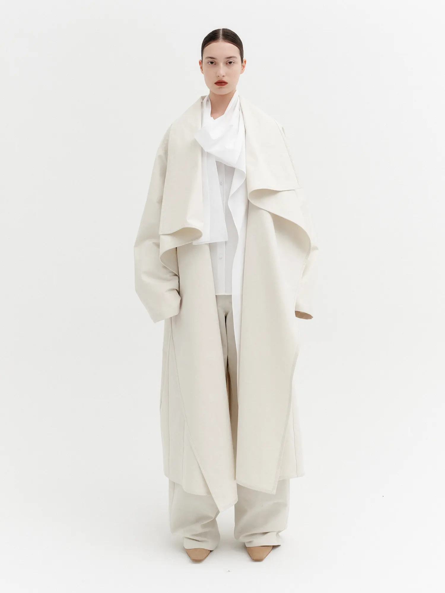 Layered Drape Long Coat - Ivory