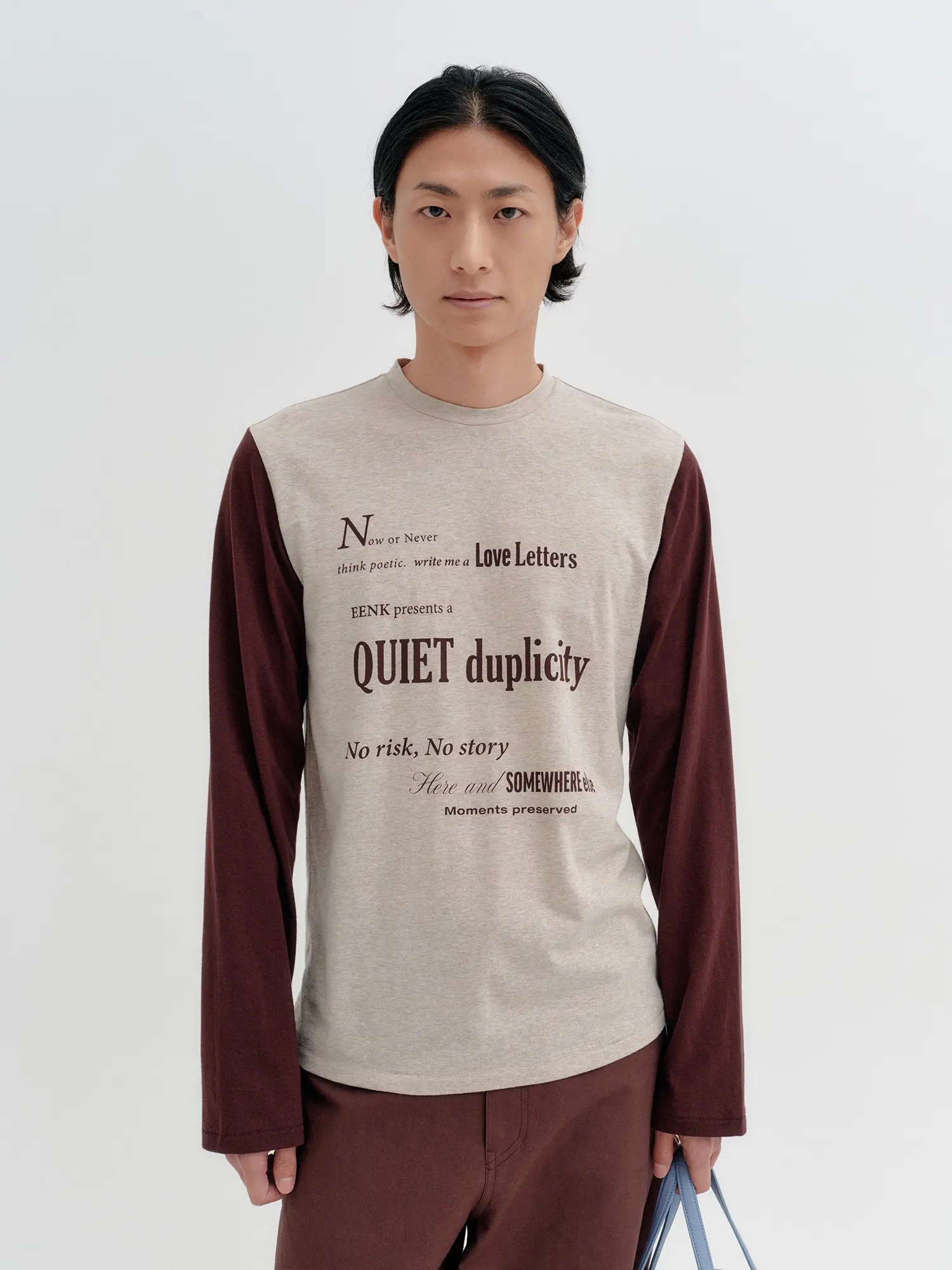 Contrast Sleeve Graphic T-Shirt - Oatmeal