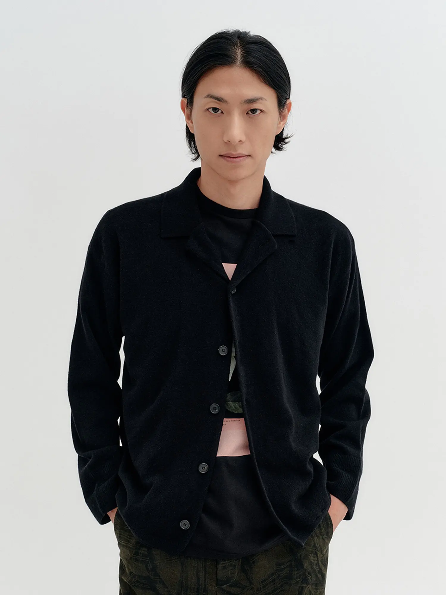 Back Lettering Knit Cardigan - Black