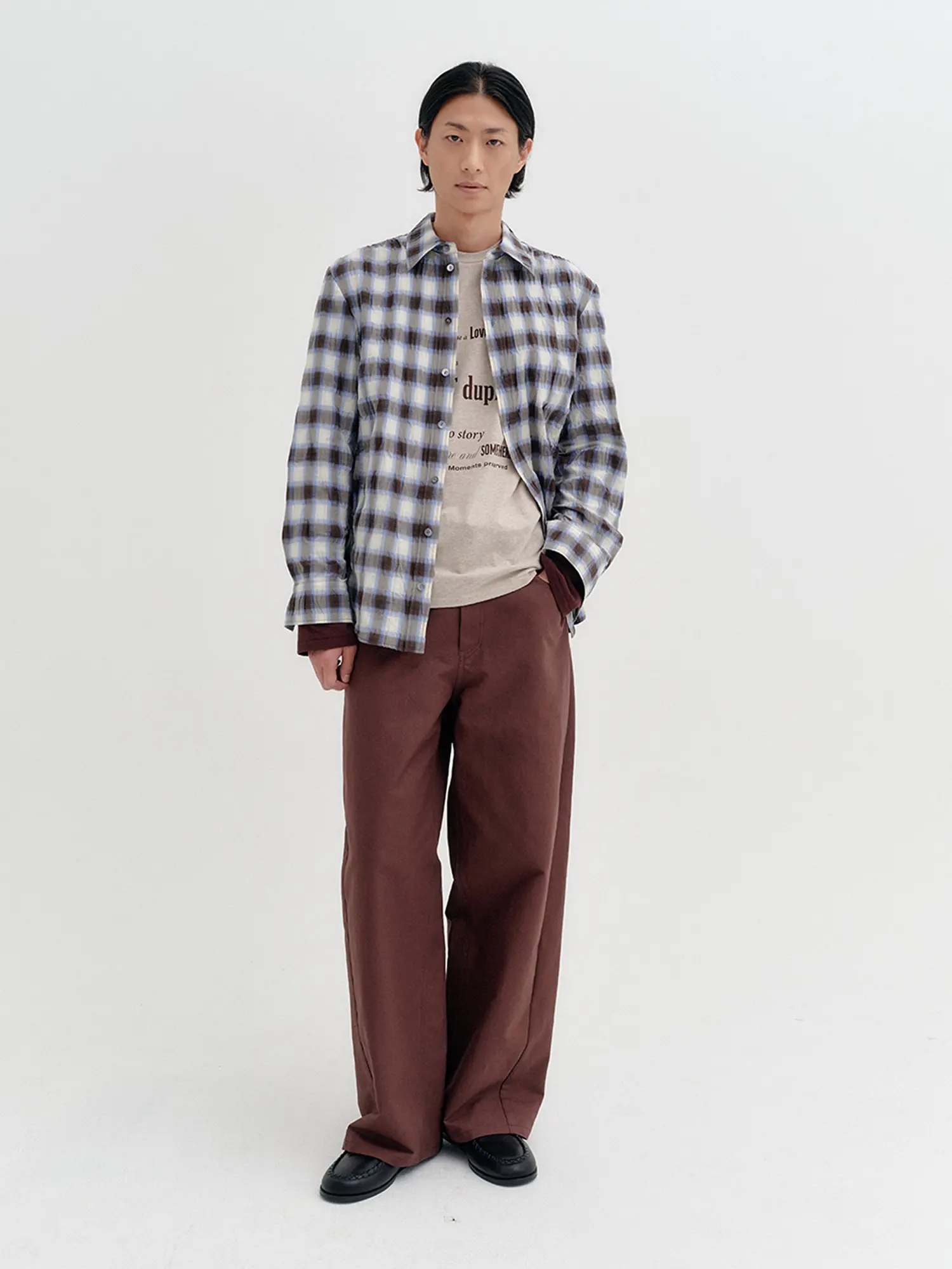 Curved Relaxed Pants - Brown