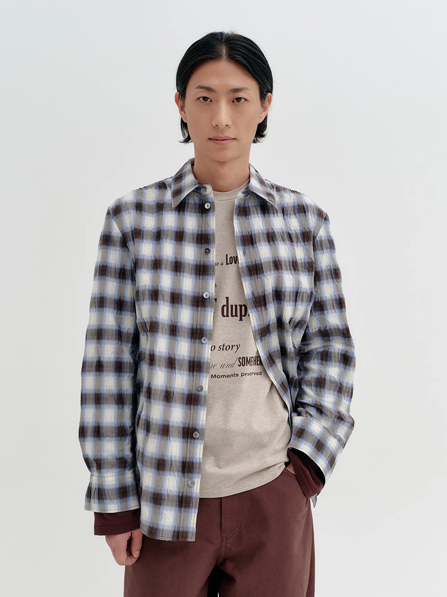 Curve Line Shirring Shirt - Multi