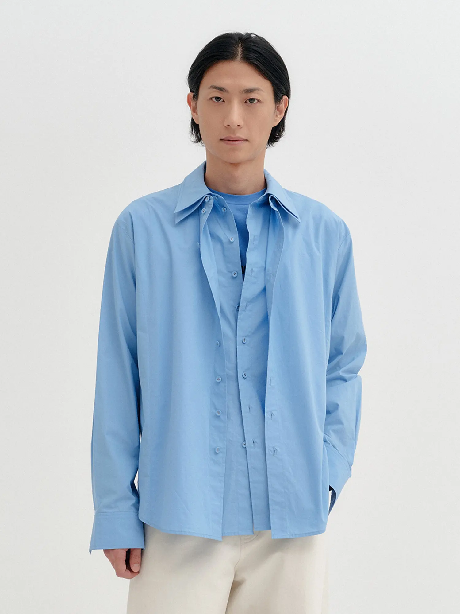 Double Layer Collar Shirt - Sky Blue