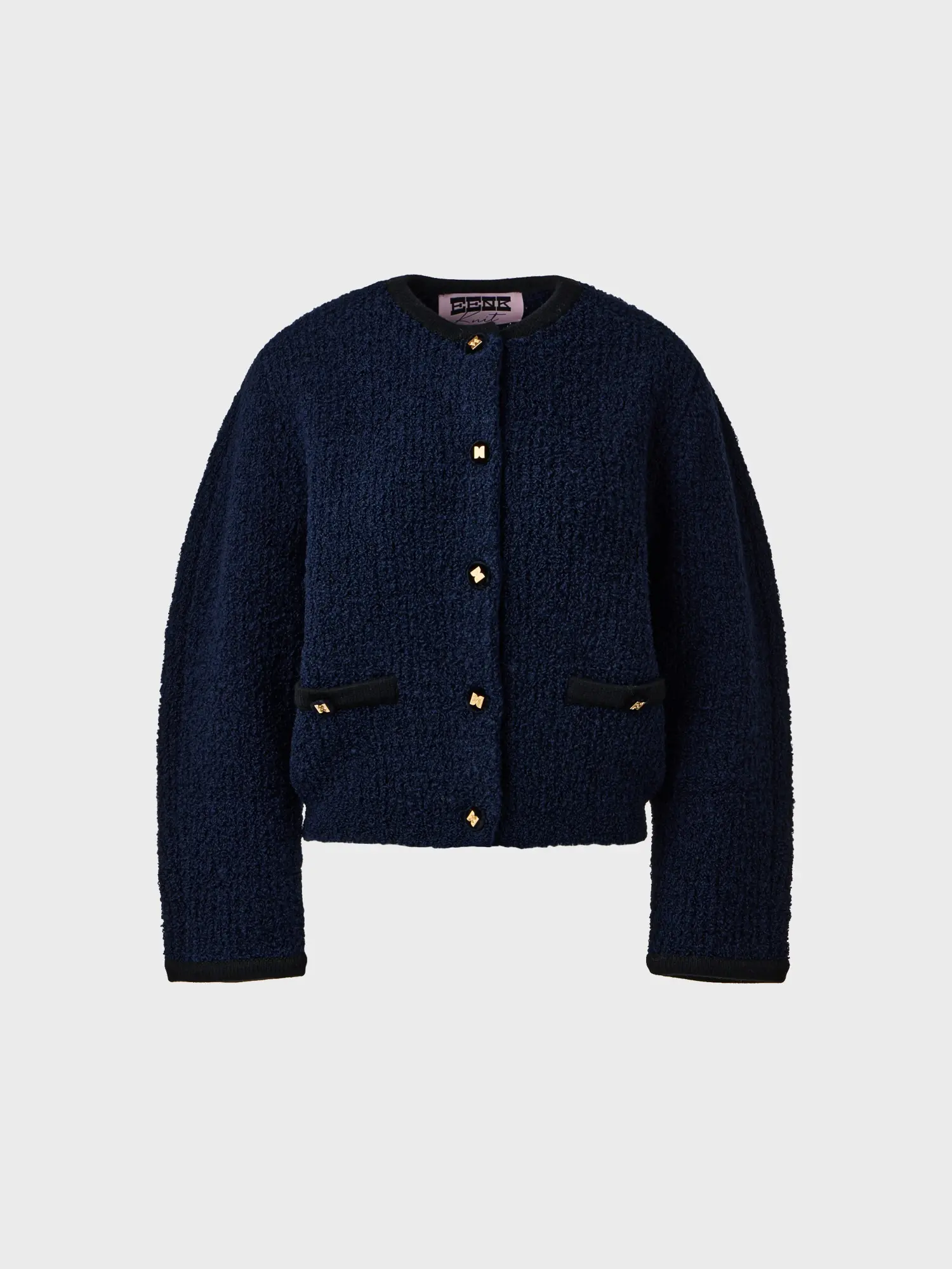 Round Neck Knit Cardigan - Dark Navy