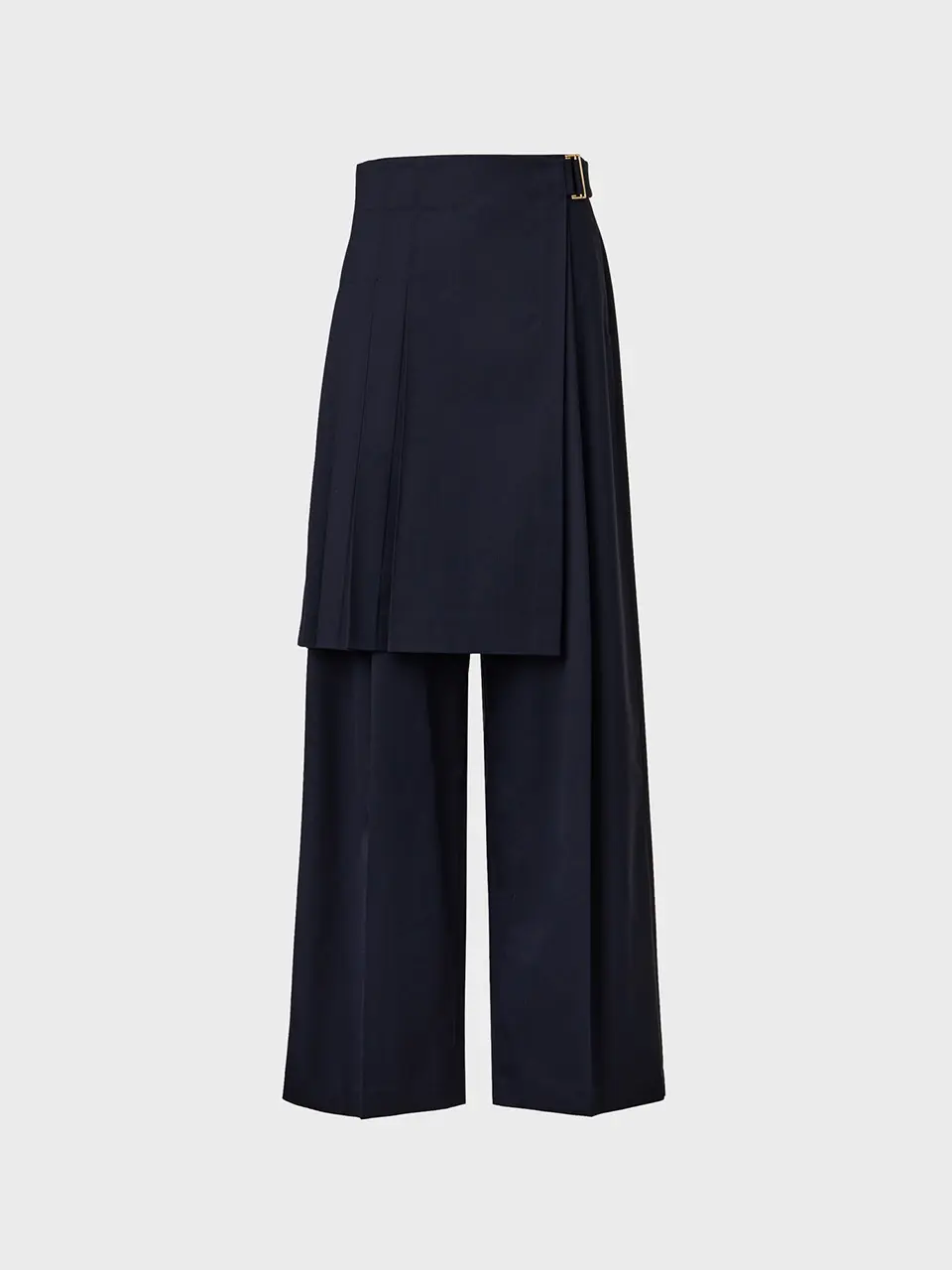 Belted Detachable Pleats Pants - Navy