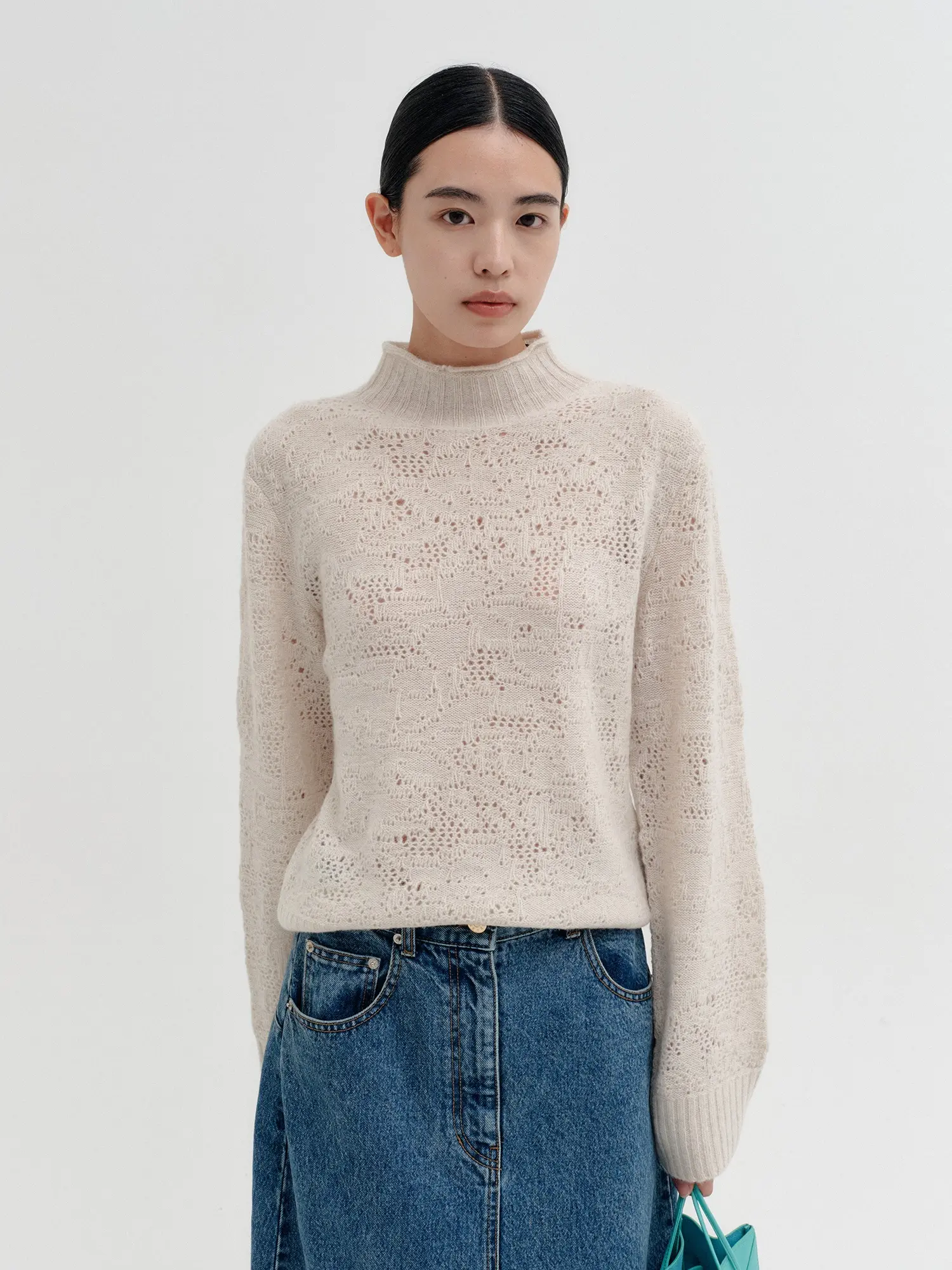 Two-Way Button Neck Knit - Ivory