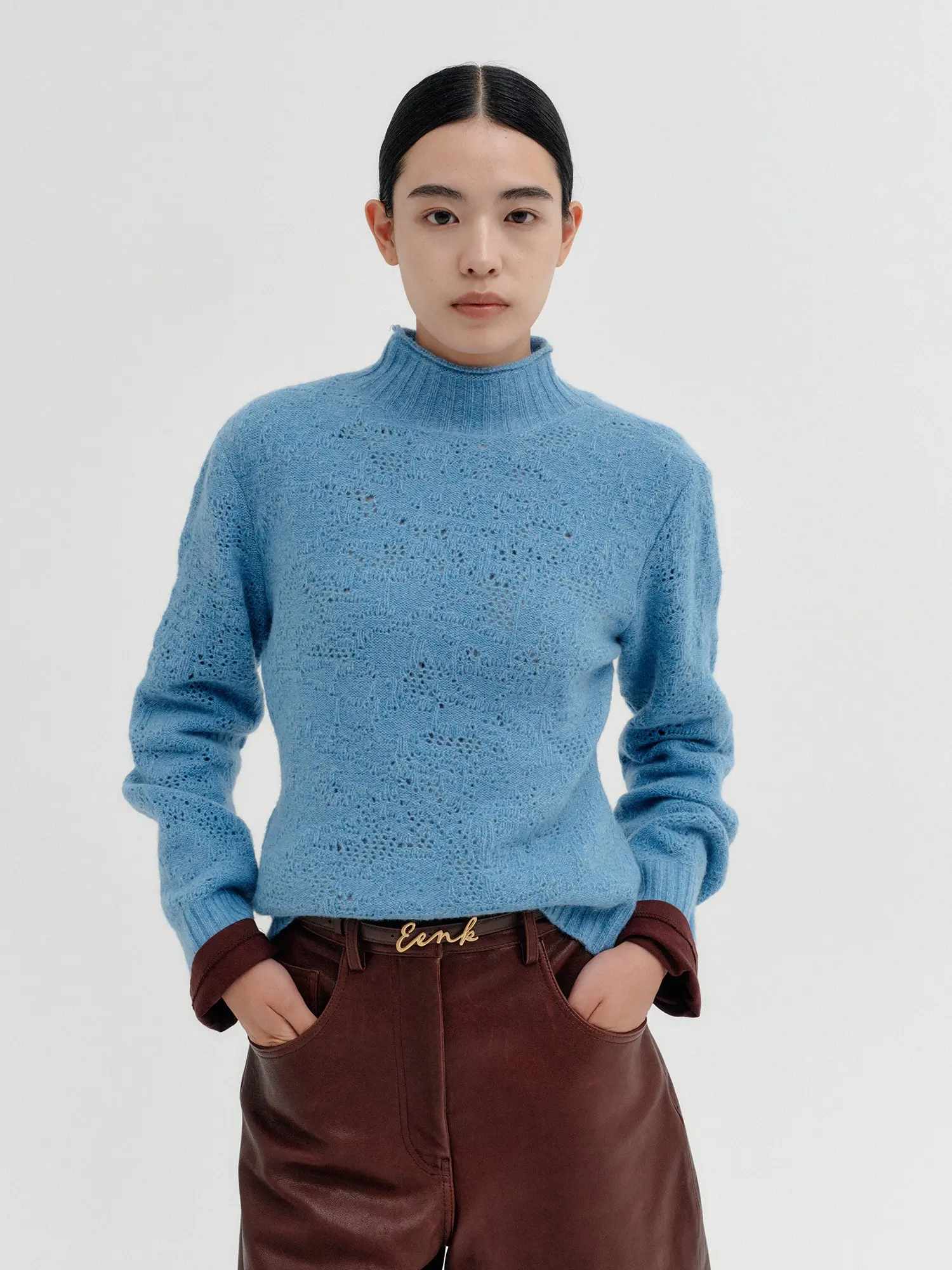 Two-Way Button Neck Knit - Sky Blue